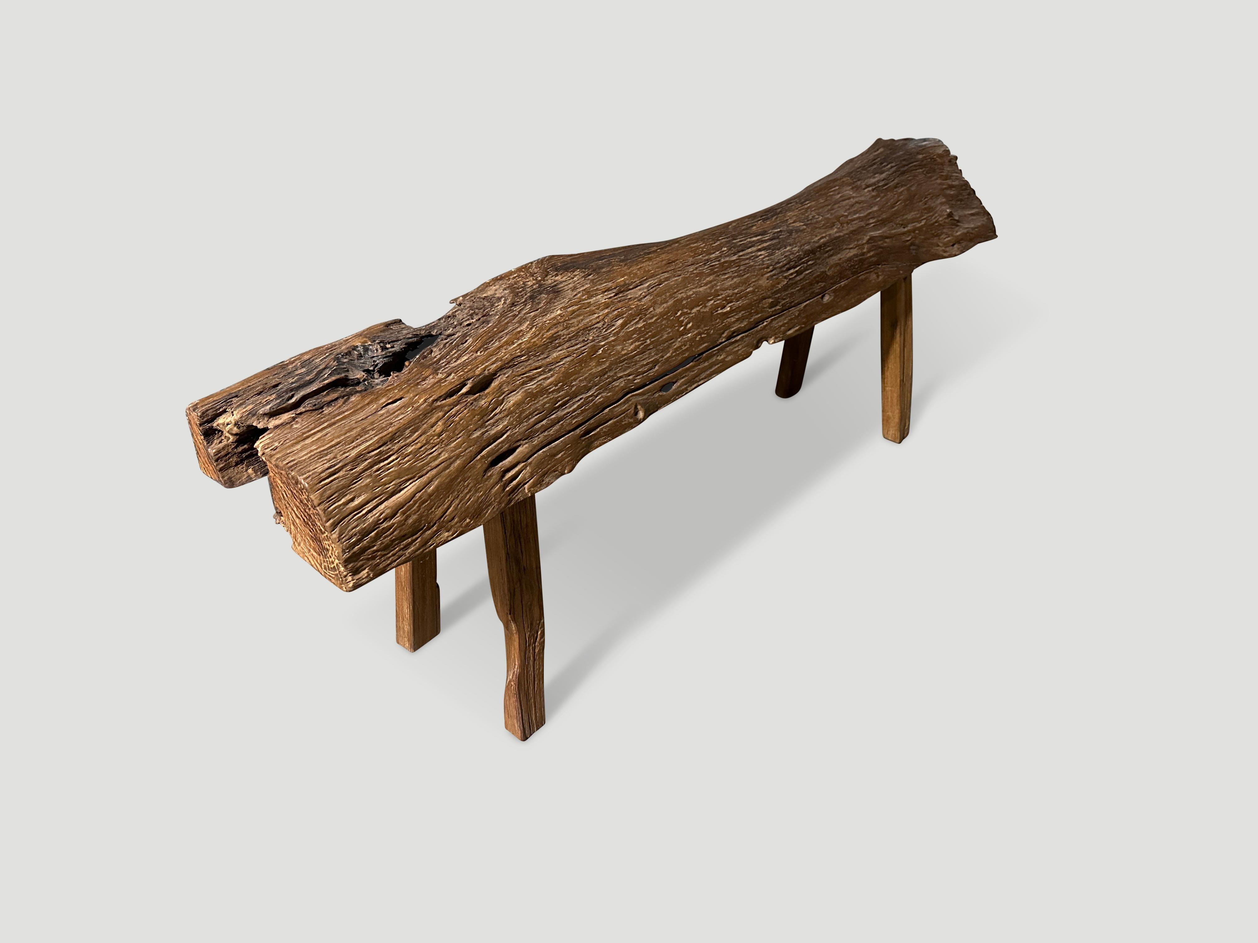 Primitive Andrianna Shamaris Antique Teak Wood Log Style Bench  For Sale