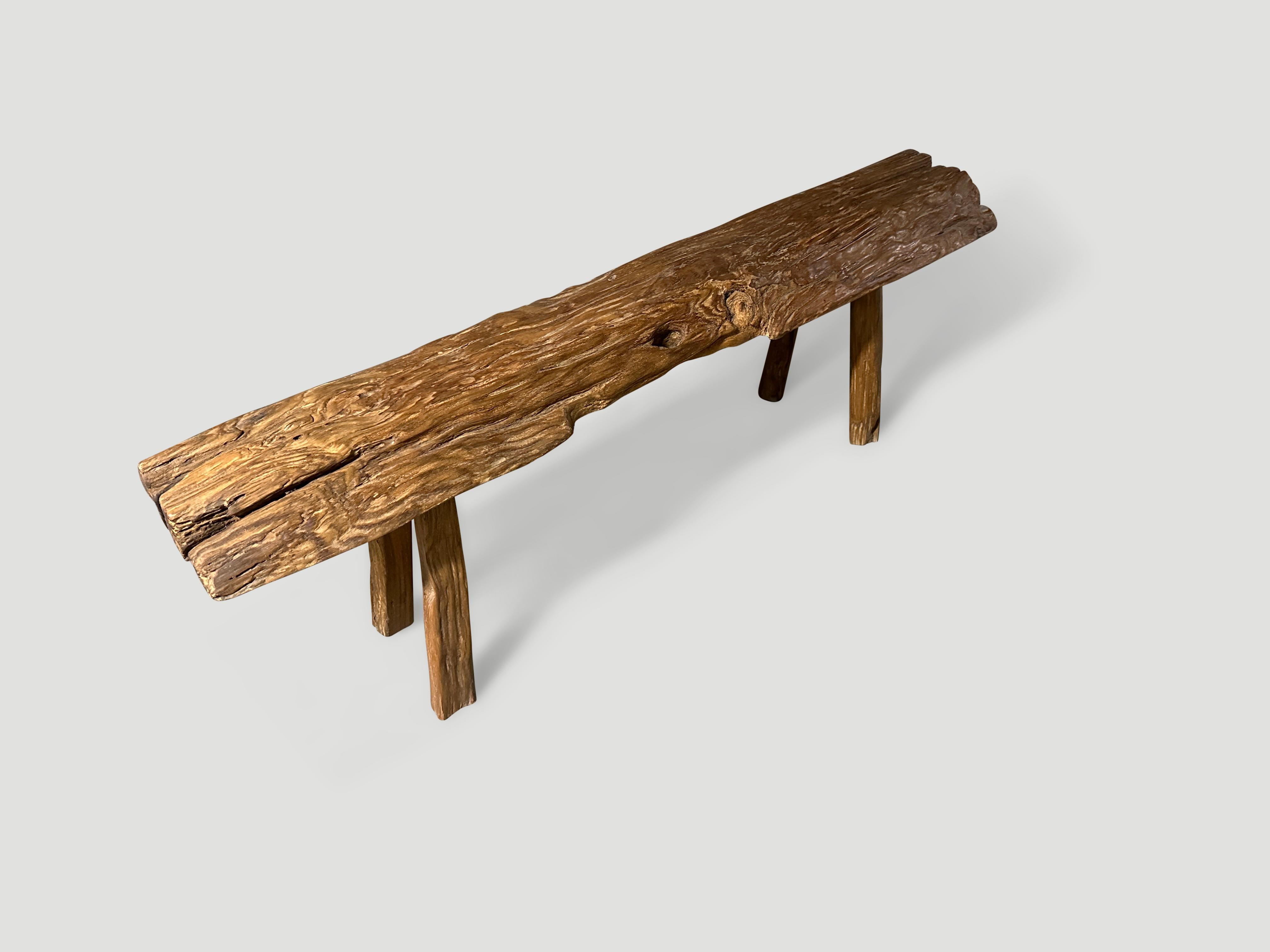 Organic Modern Andrianna Shamaris Antique Teak Wood Log Style Bench For Sale