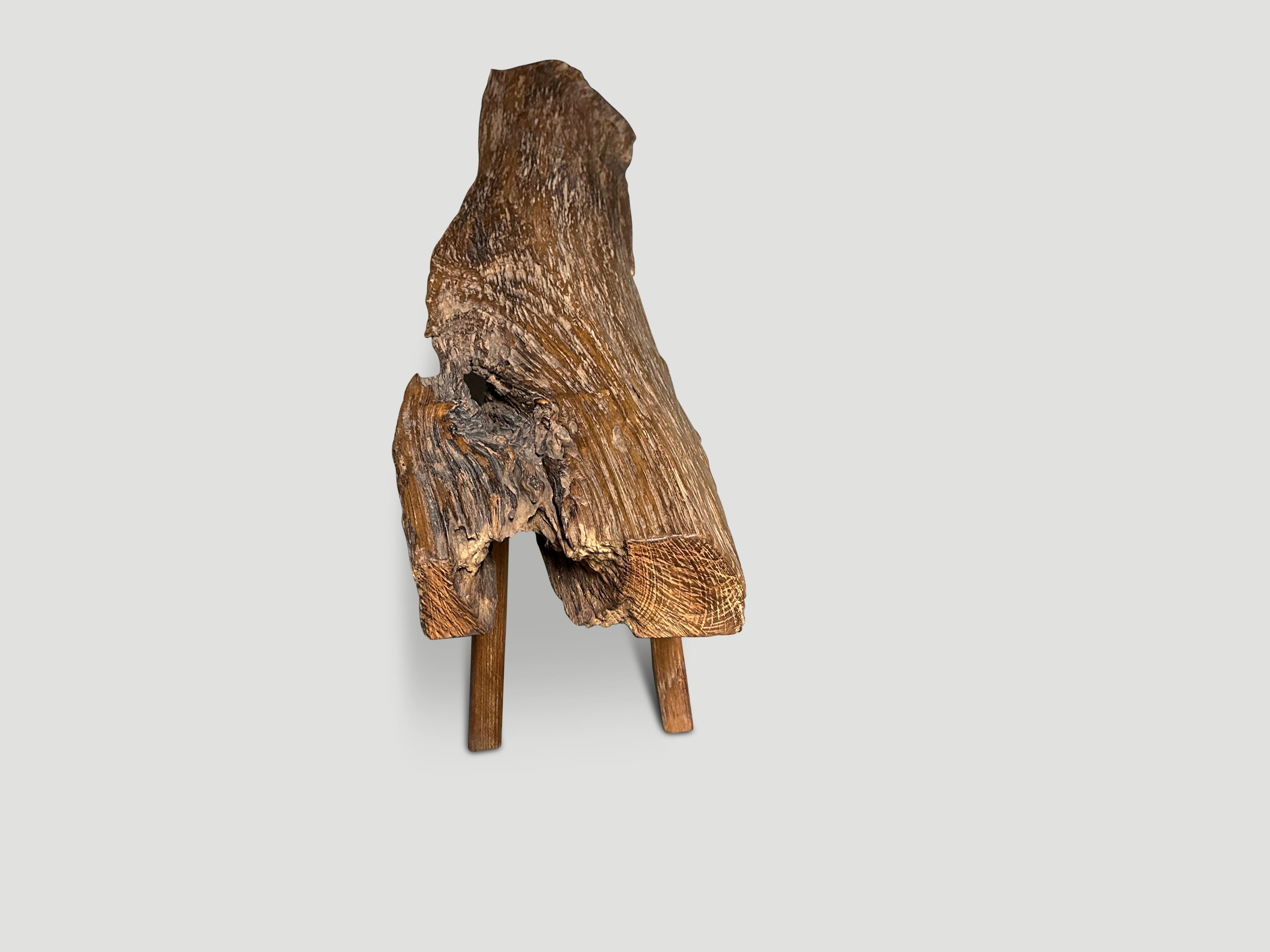 Indonésien Banc Andrianna Shamaris en teck Wood Log Style en vente