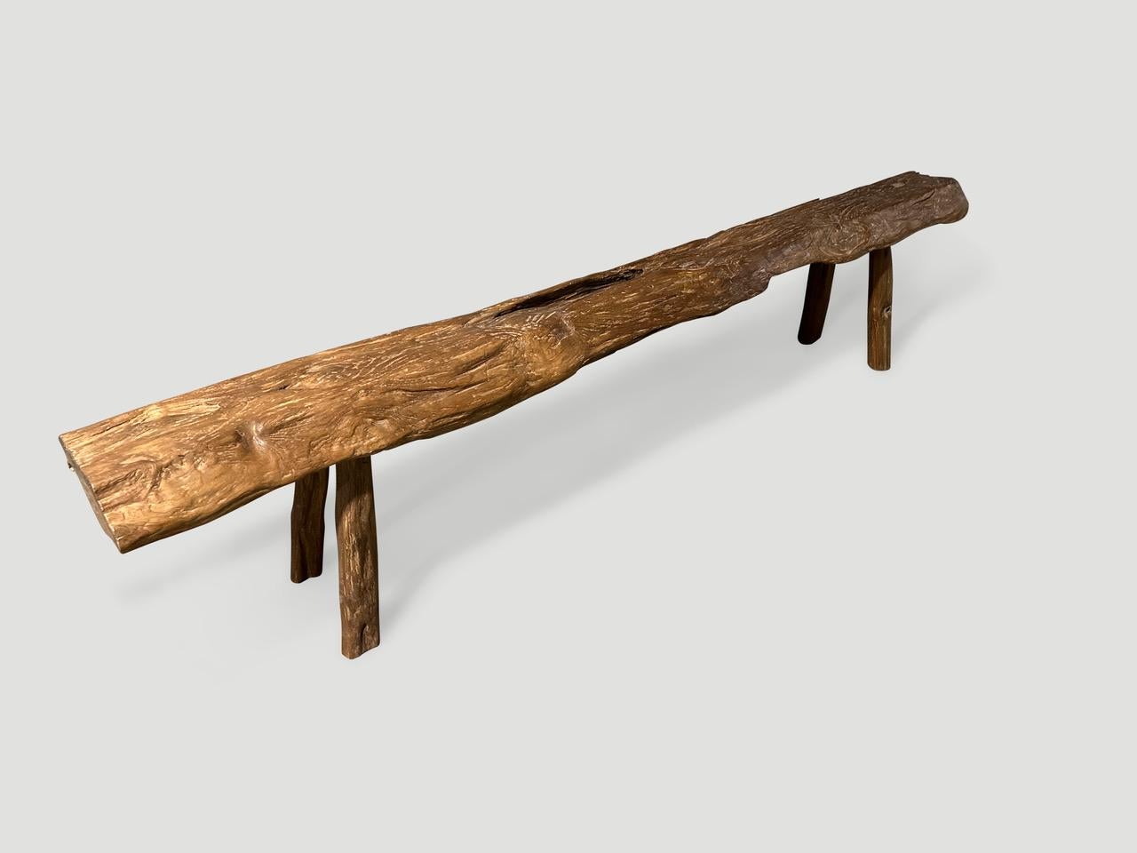 Indonesian Andrianna Shamaris Antique Teak Wood Log Style Bench For Sale