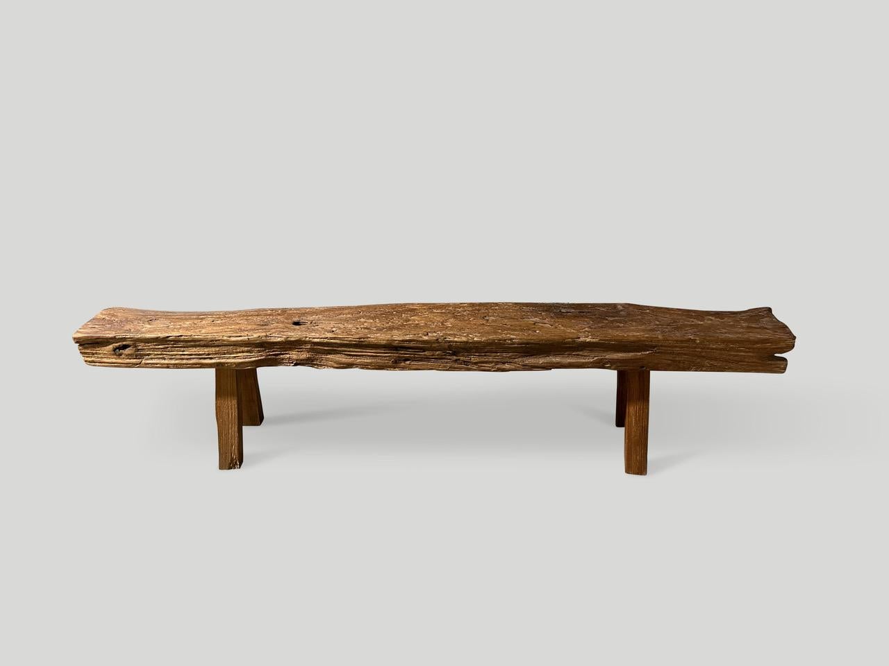 Indonesian Andrianna Shamaris Antique Teak Wood Log Style Bench For Sale