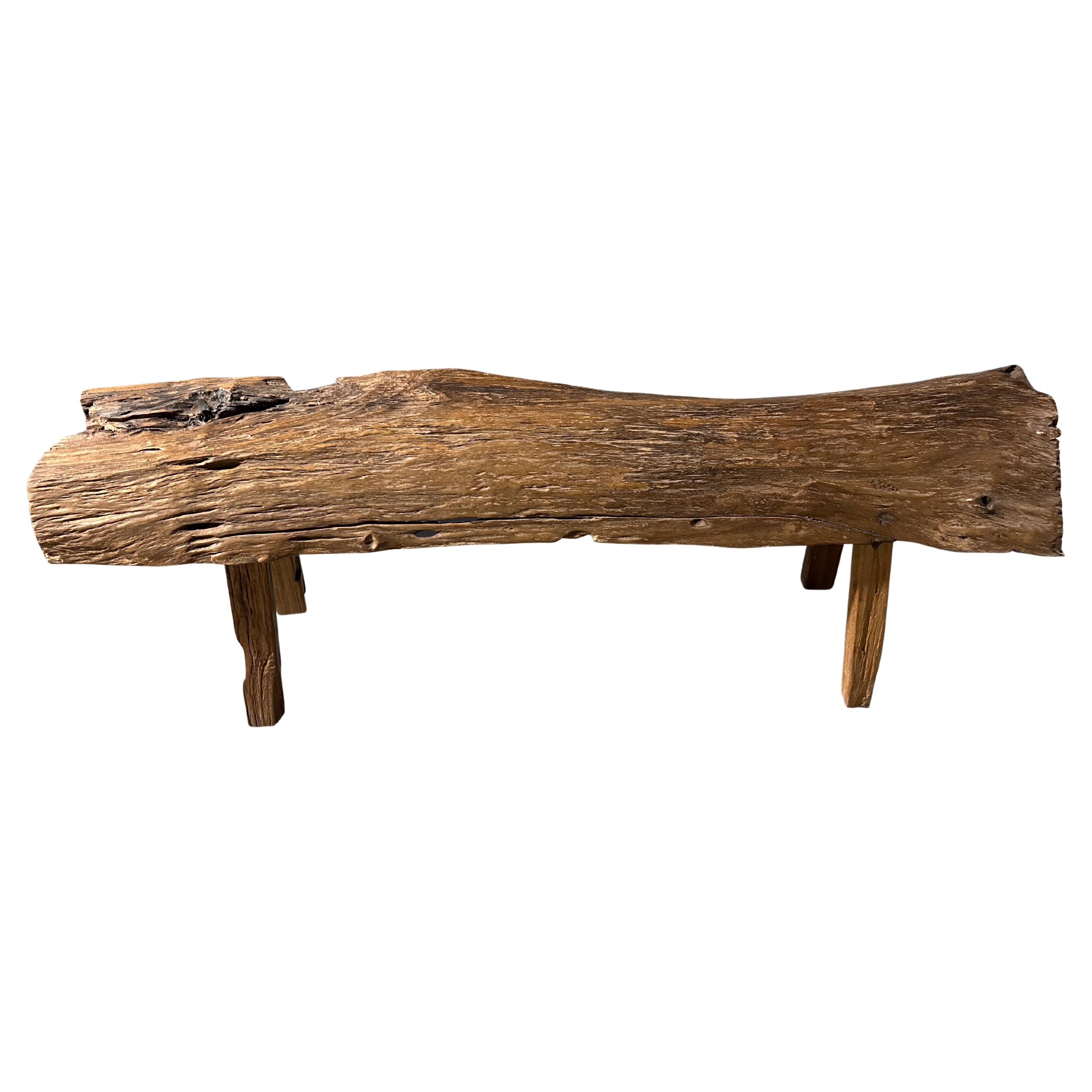 Andrianna Shamaris Antique Teak Wood Log Style Bench  For Sale