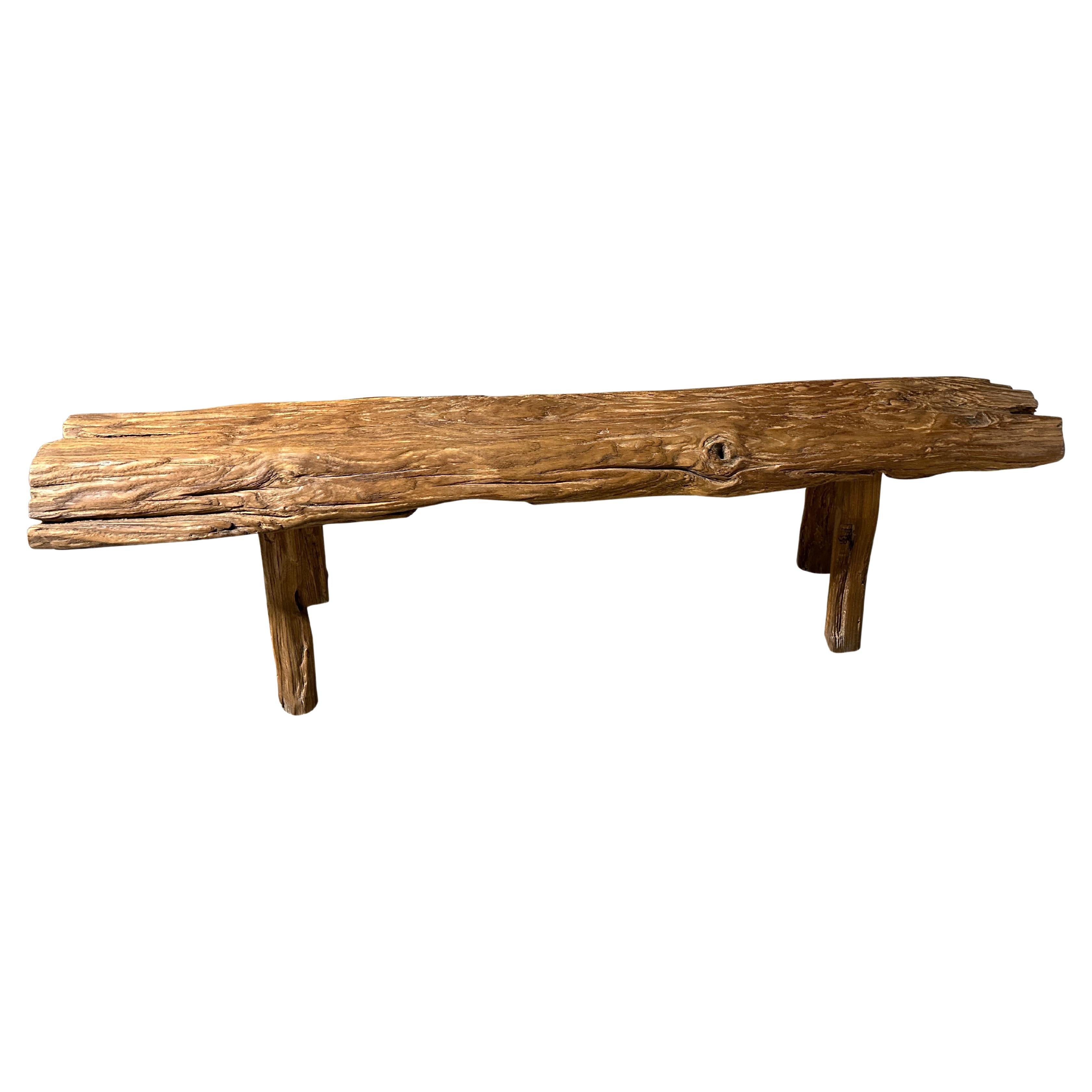 Andrianna Shamaris Antique Teak Wood Log Style Bench For Sale