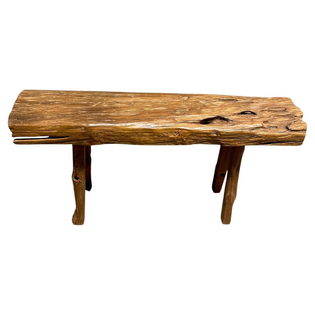 Andrianna Shamaris Antique Teak Wood Log Style Bench For Sale