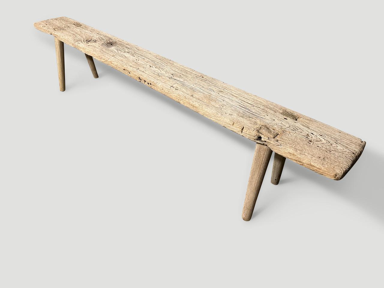 Organic Modern Andrianna Shamaris Antique Teak Wood Long Bench For Sale