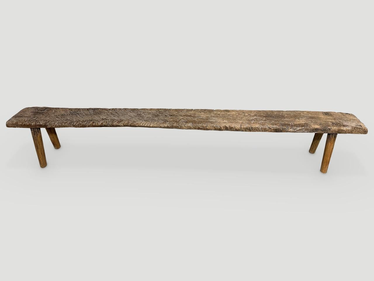 Andrianna Shamaris Antique Teak Wood Long Bench In Excellent Condition For Sale In New York, NY