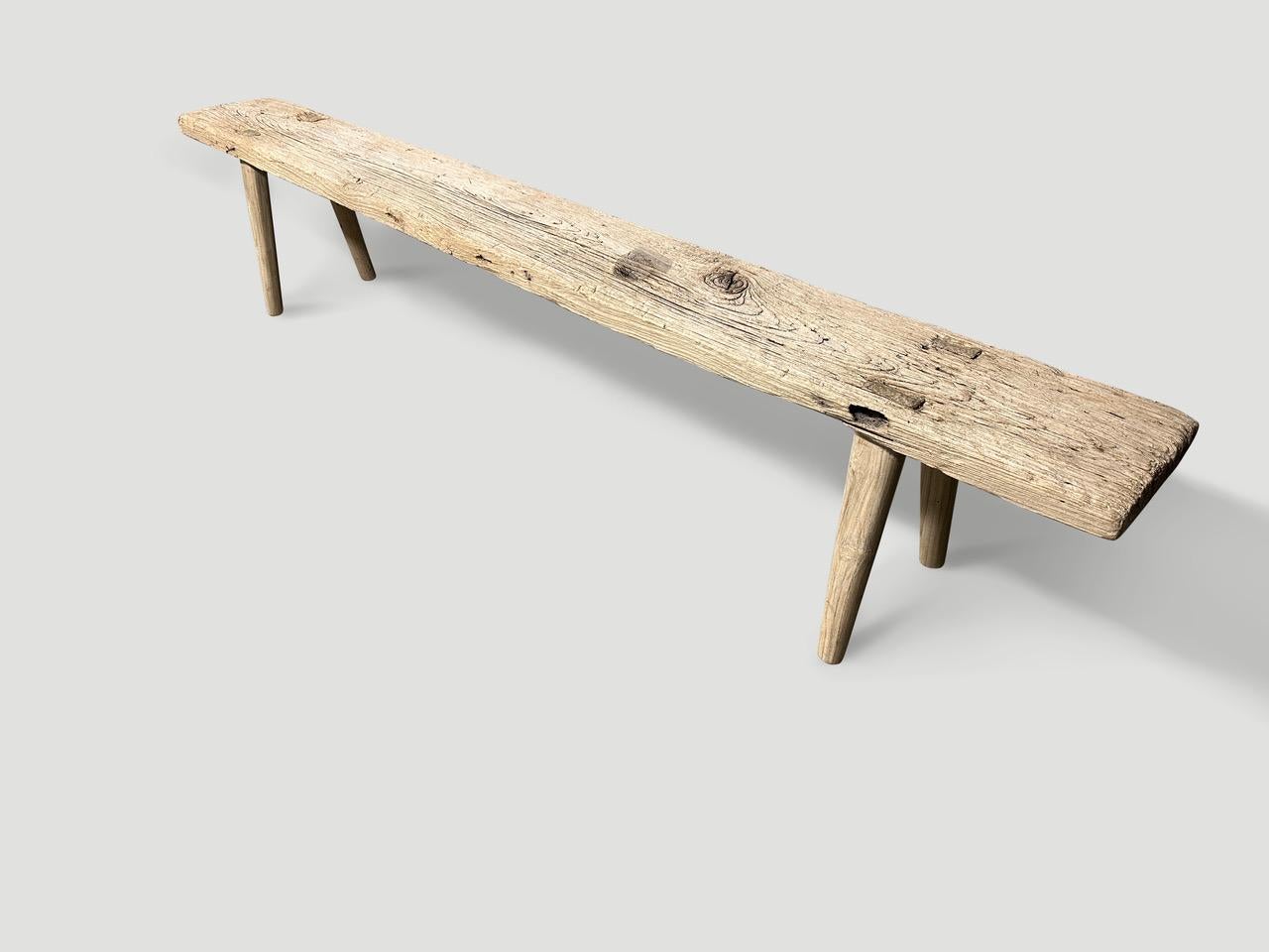 Andrianna Shamaris Antique Teak Wood Long Bench In Excellent Condition For Sale In New York, NY
