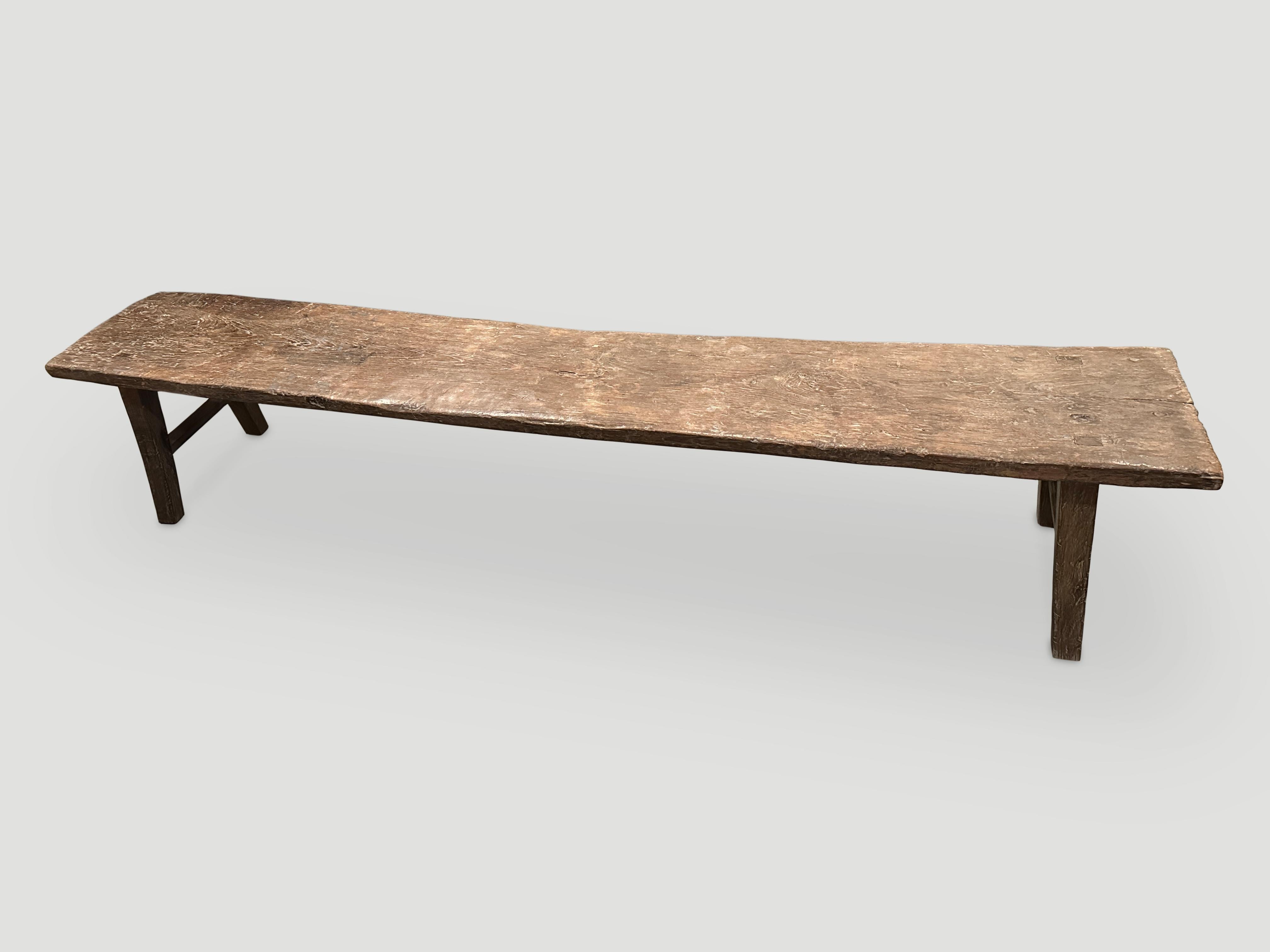 Andrianna Shamaris Antique Teak Wood Long Bench In Excellent Condition In New York, NY