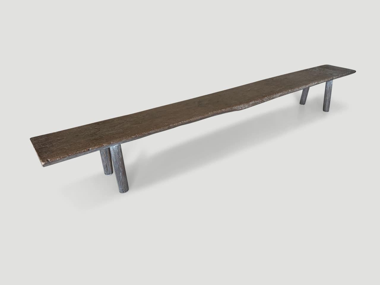 Andrianna Shamaris Antique Teak Wood Long Bench  In Excellent Condition For Sale In New York, NY