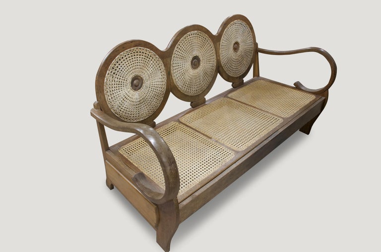 Mid-20th Century Andrianna Shamaris Antique Teak Wood Mid-Century Sofa For Sale