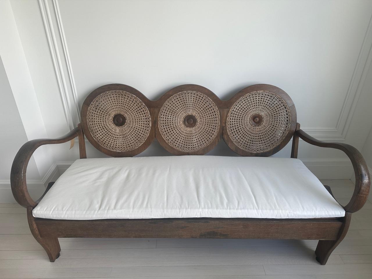 Cotton Antique Teak Wood Mid-Century Sofa For Sale