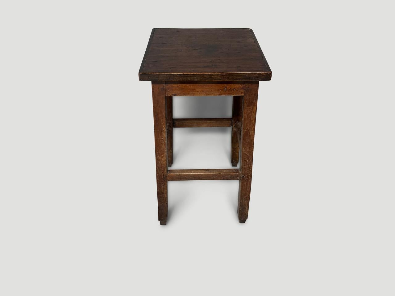 Mid-Century Modern Andrianna Shamaris Antique Teak Wood Pedestal or Tall Side Table For Sale