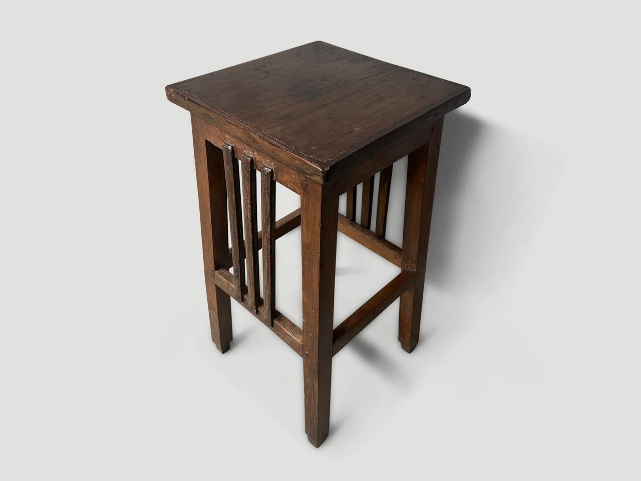 Andrianna Shamaris Antique Teak Wood Pedestal or Tall Side Table In Excellent Condition For Sale In New York, NY