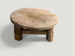 Antique Teak Round Side Table, Wabi-Sabi Design