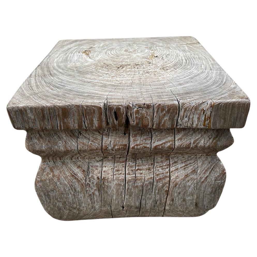 Andrianna Shamaris Antique Teak Wood Side Table or Pedestal For Sale