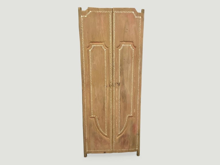 Andrianna Shamaris Antique Teak Wood Temple Door with Shell Inlay In Good Condition For Sale In New York, NY