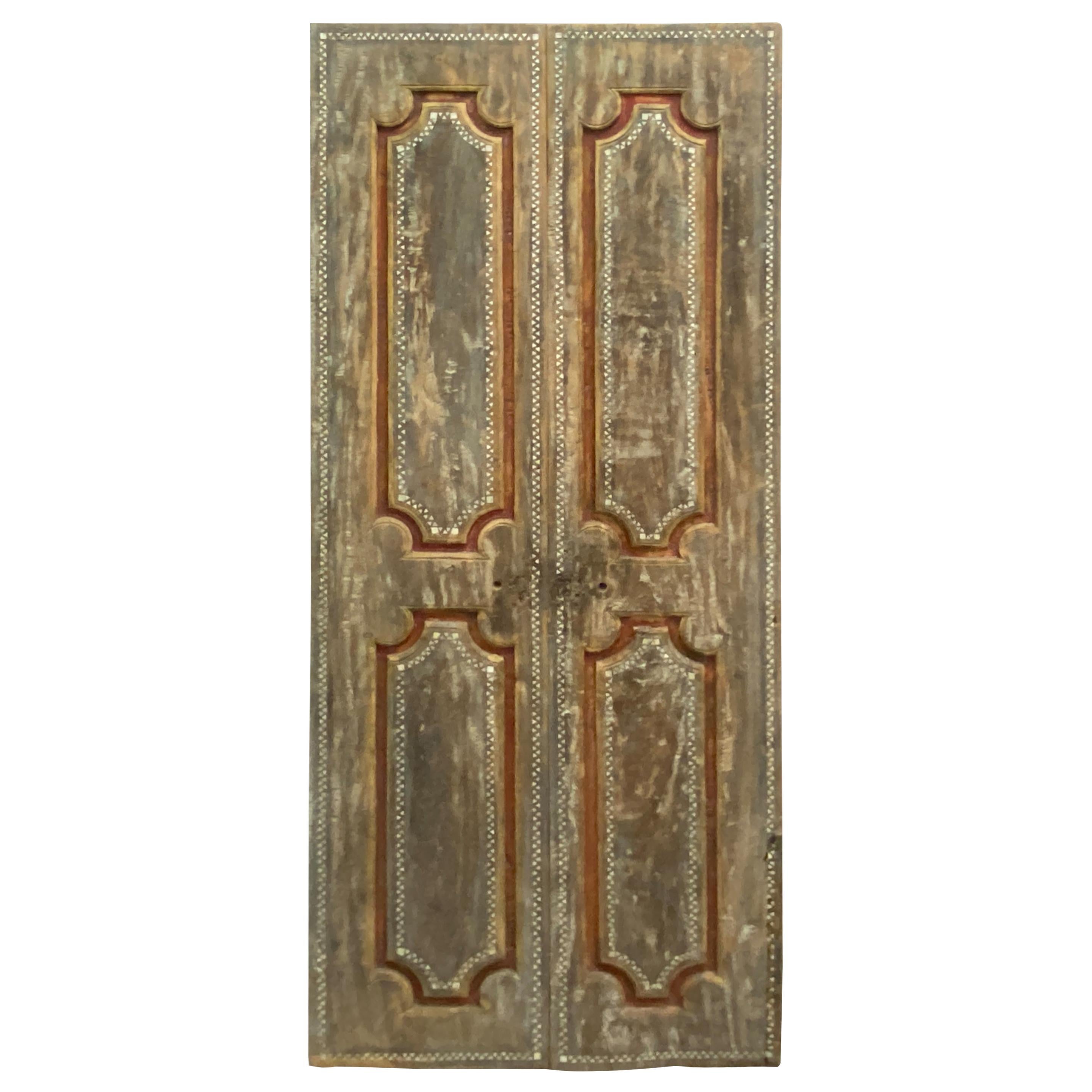 Andrianna Shamaris Antique Teak Wood Temple Door with Shell Inlay