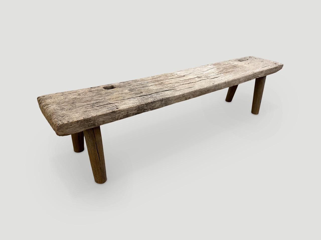 Andrianna Shamaris Antique Teak Wood Wabi Sabi Bench In Excellent Condition In New York, NY
