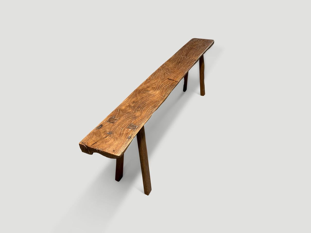 Andrianna Shamaris Antique Teak Wood Wabi Sabi Bench  In Excellent Condition For Sale In New York, NY