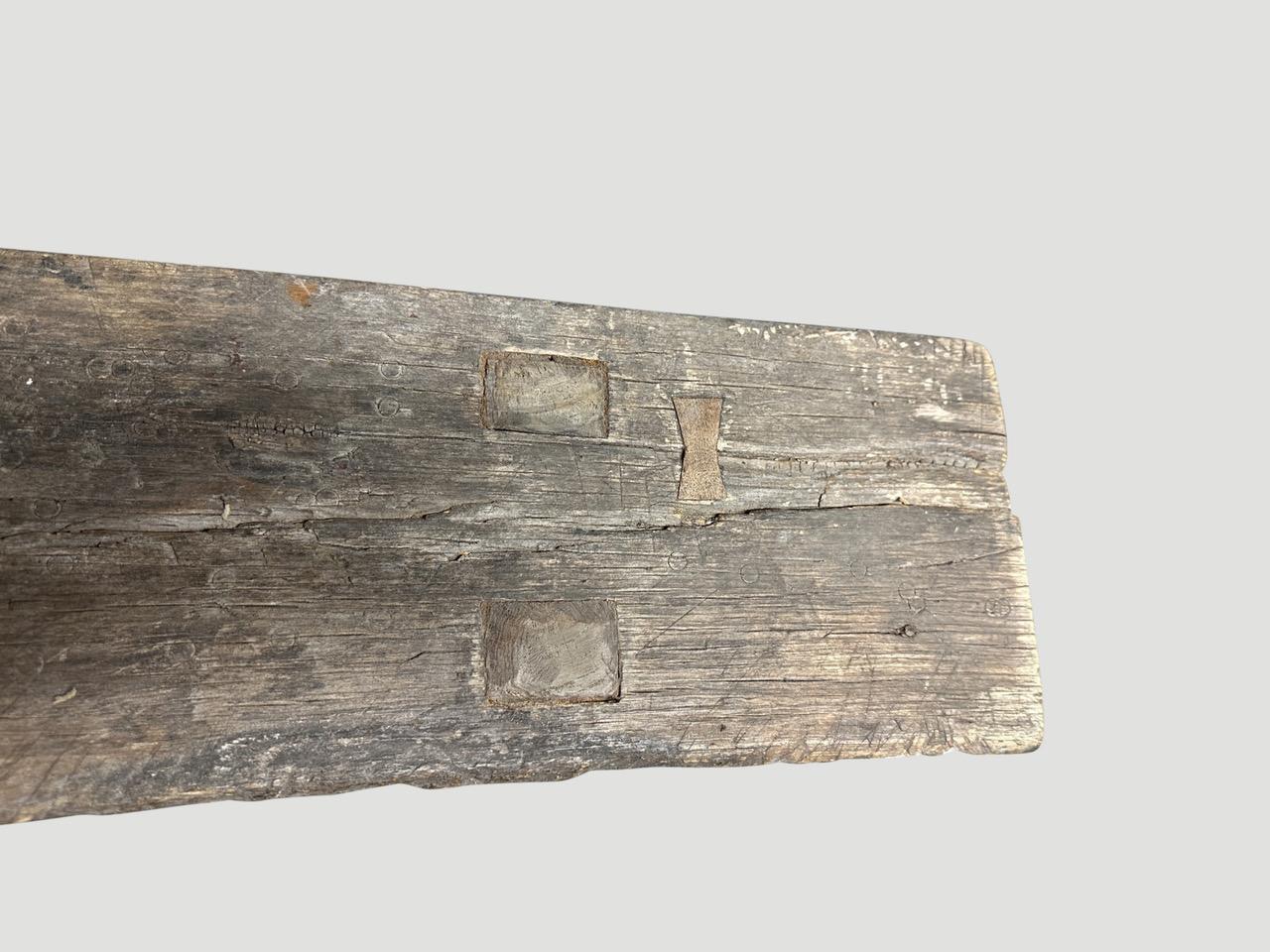 Late 20th Century Andrianna Shamaris Antique Teak Wood Wabi Sabi Bench For Sale