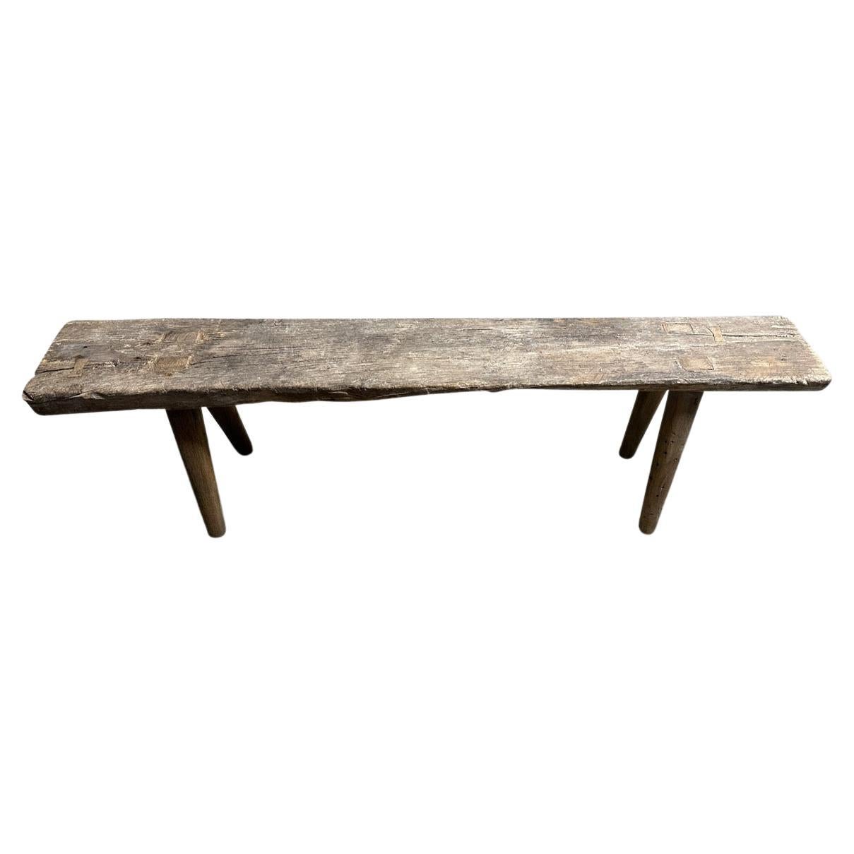 Andrianna Shamaris banc ancien en bois de teck Wabi Sabi