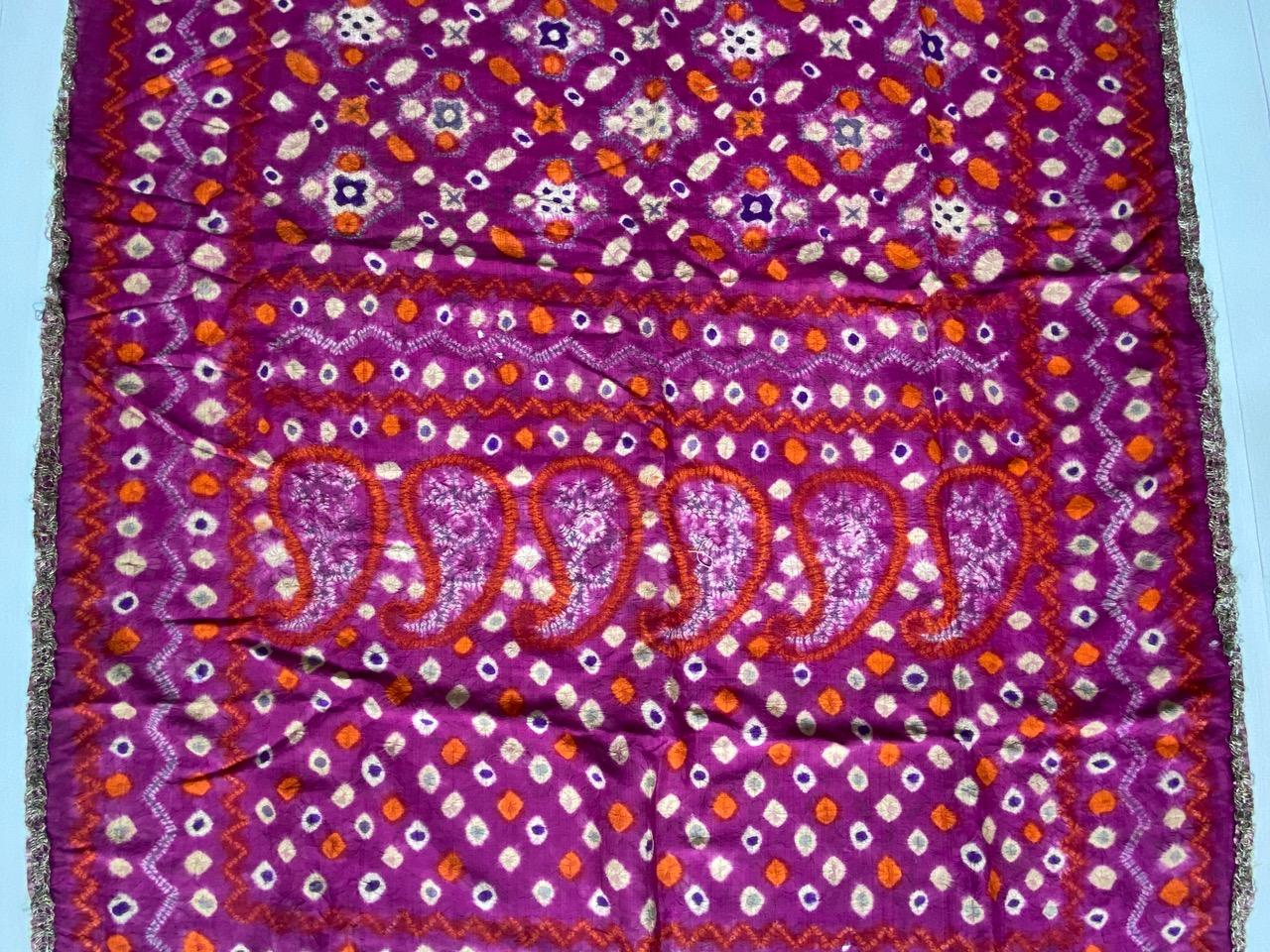 Tribal Andrianna Shamaris Antique Vibrant Fine Silk Ceremonial Shoulder Cloth For Sale