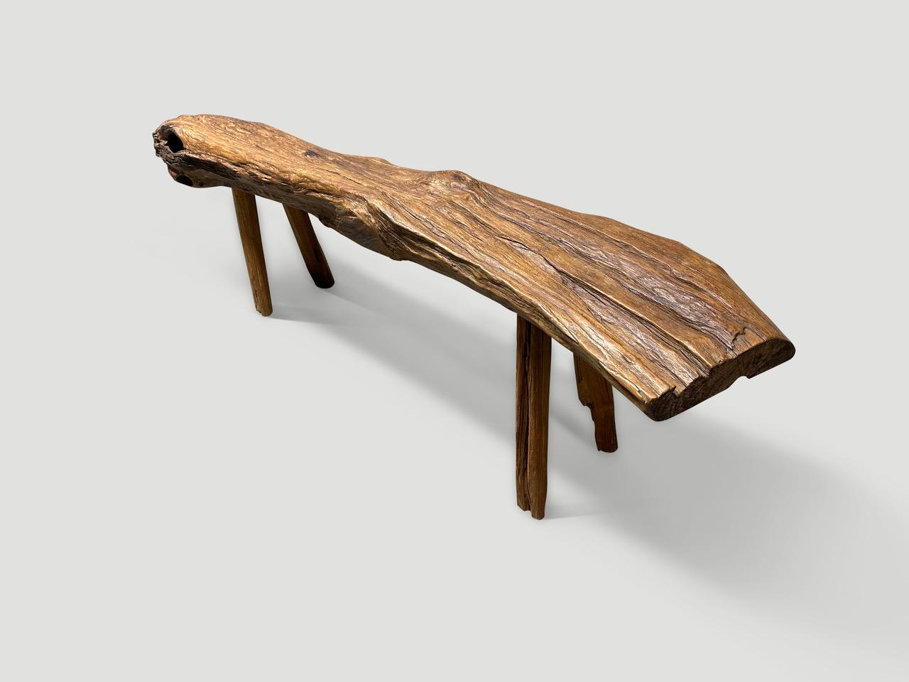Andrianna Shamaris Antique Wabi Sabi Teak Wood Bench  In Excellent Condition For Sale In New York, NY