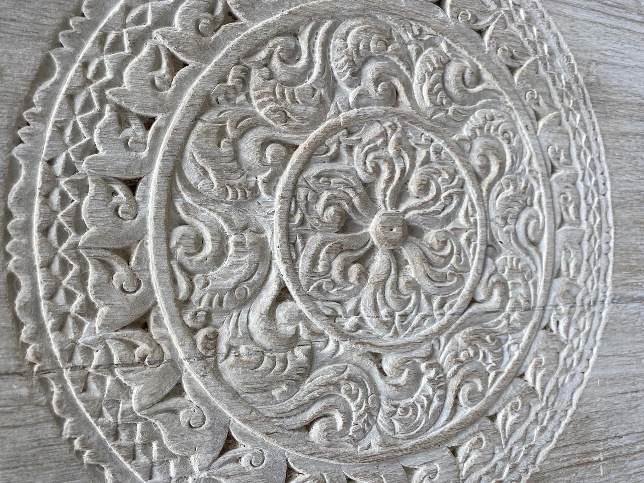 Andrianna Shamaris Antique White Washed Merbau Wood Carved Panel In Good Condition In New York, NY