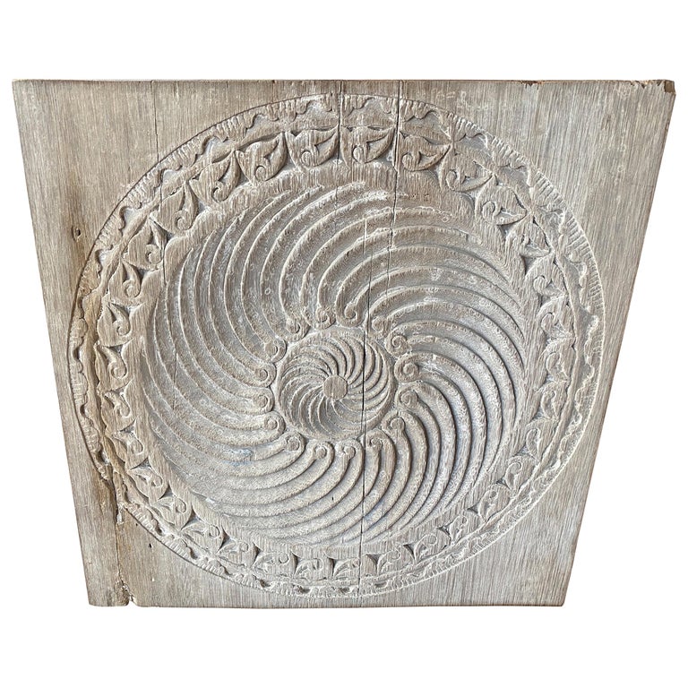 Andrianna Shamaris Antique White Washed Merbau Wood Carved Panel For Sale