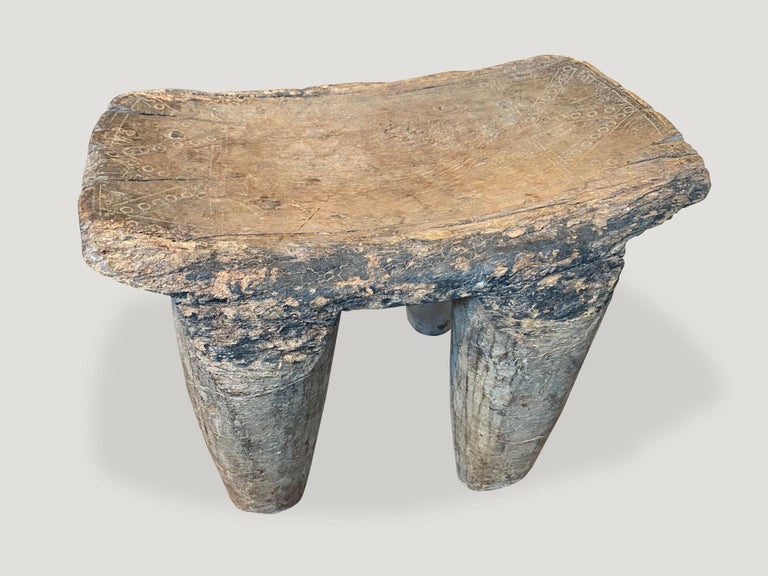 Andrianna Shamaris Antique Wood African Stool In Excellent Condition For Sale In New York, NY