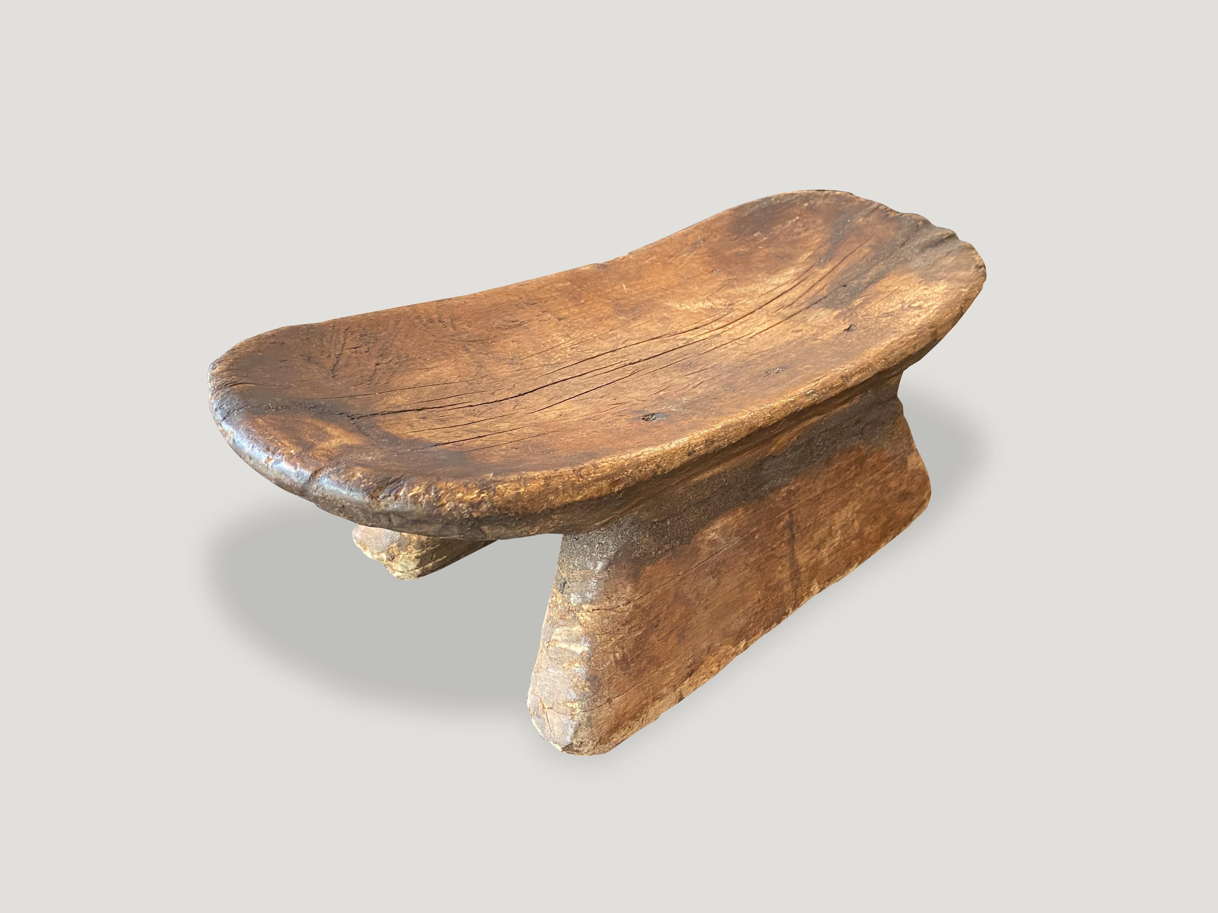 Traditional Lobi tribe head rest celebrating the cracks and crevices and all the other marks that time, weather, and loving use have left behind. Can also be used as a bowl.

This head rest was sourced in the spirit of wabi-sabi, a Japanese
