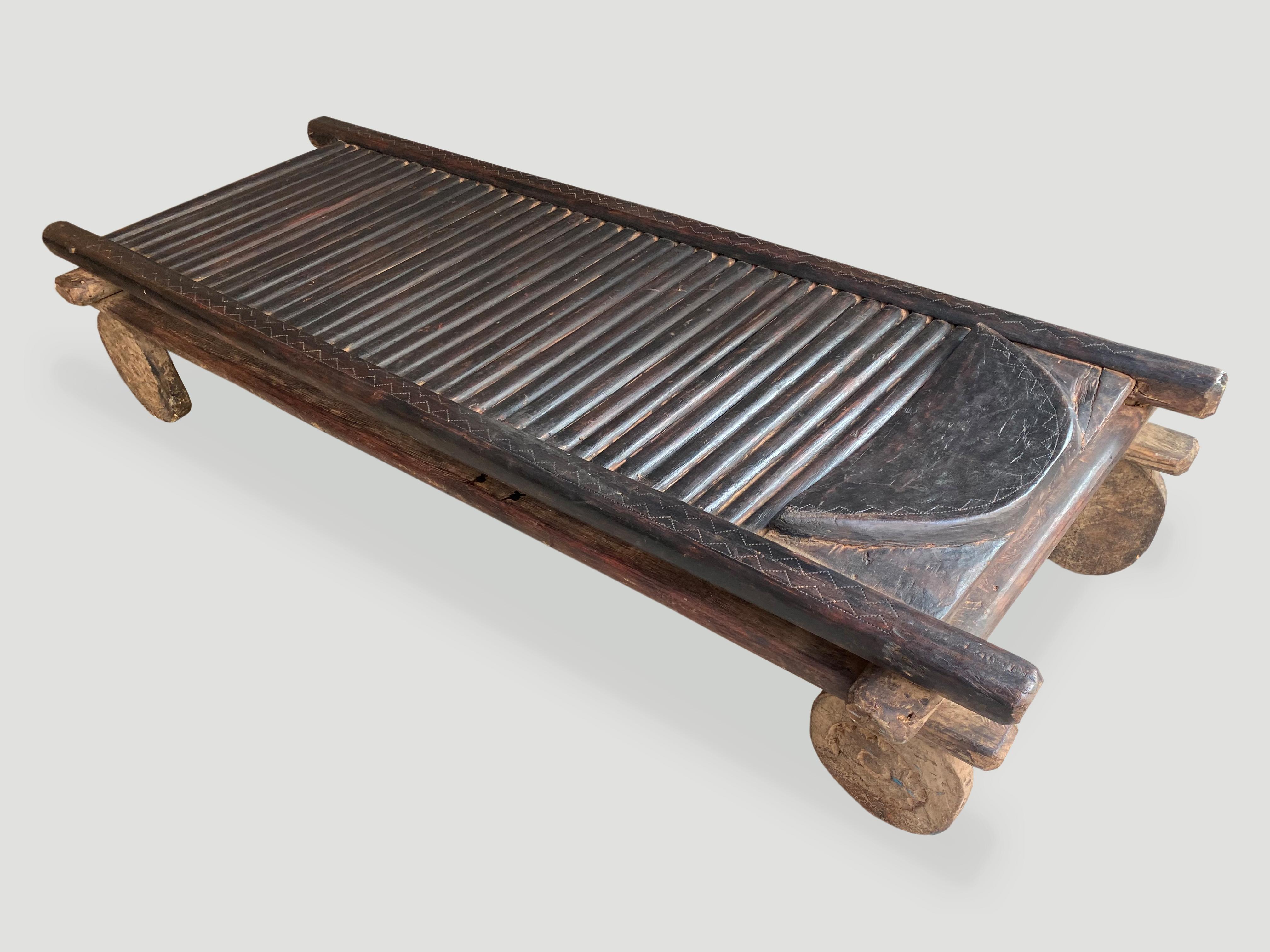 20th Century Andrianna Shamaris Antique Wooden African Wabi Sabi Bench or Coffee Table For Sale