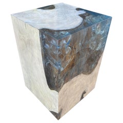 Andrianna Shamaris Aqua Resin and Teak Wood Side Table