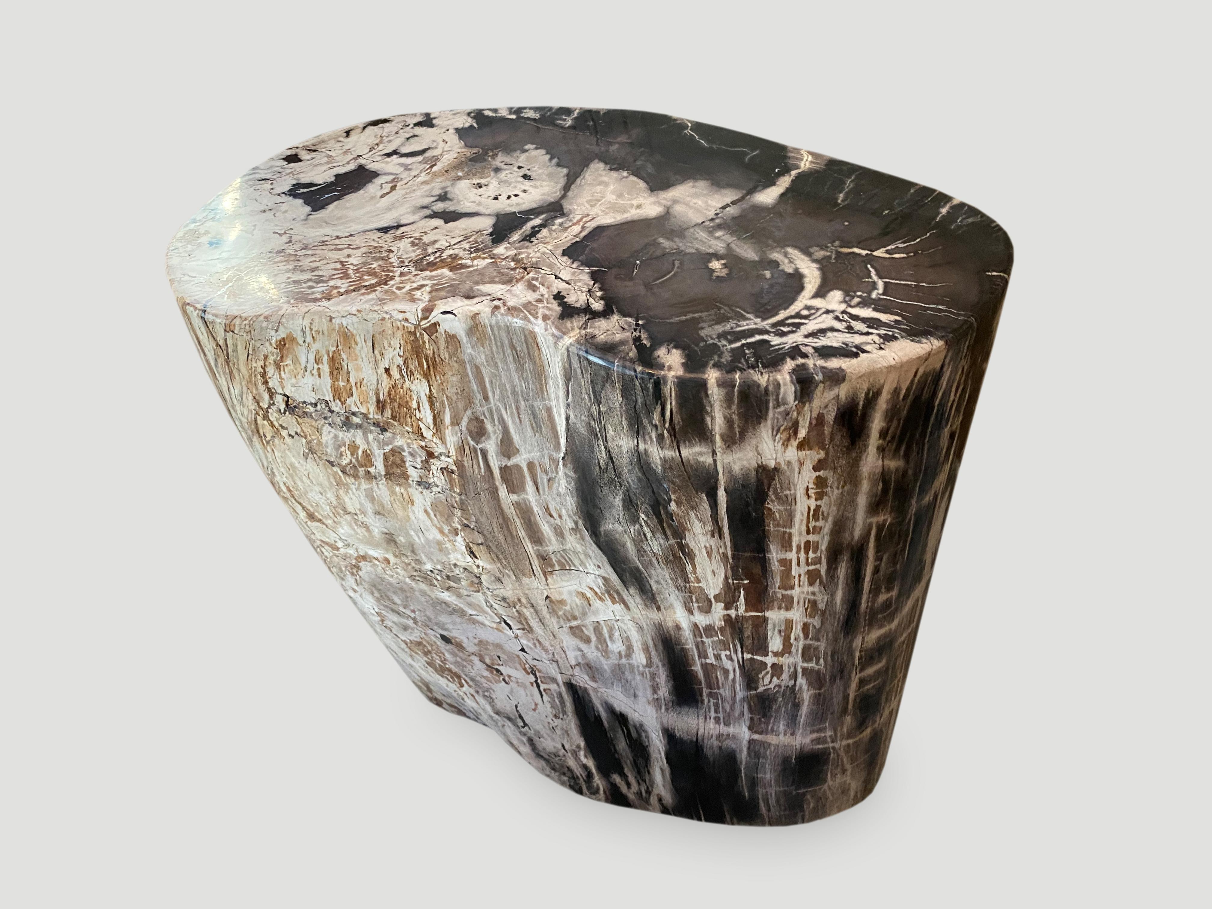 Andrianna Shamaris Beautiful Checkered Petrified Wood Side Table In Excellent Condition In New York, NY