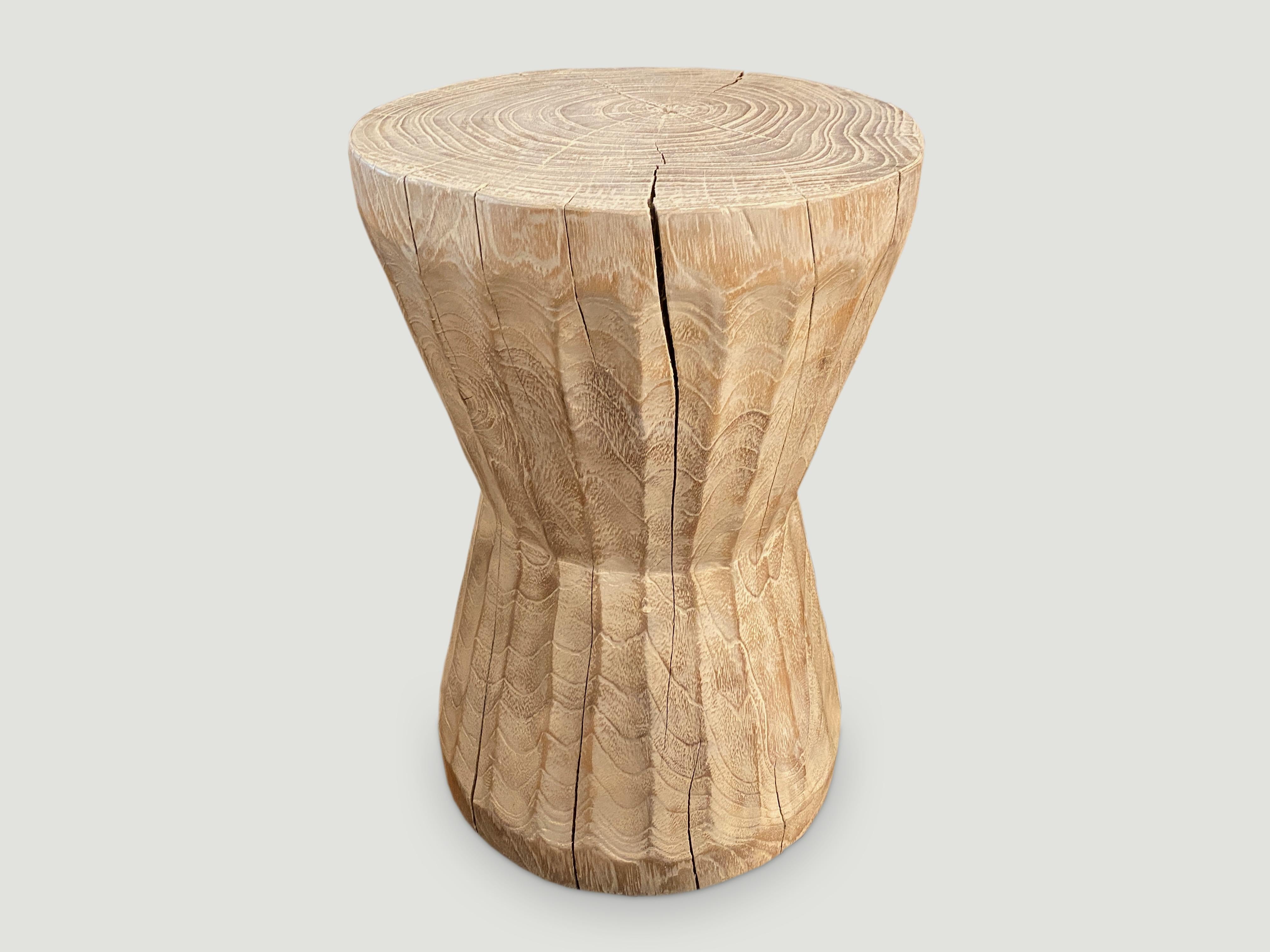 Hand carved bevelled reclaimed teak side table or stool that celebrates cracks and crevices. Please scroll down to the last image which we produced for 1Hotel Miami Beach. Perfect for inside or outside living.

Andrianna Shamaris. The Leader In