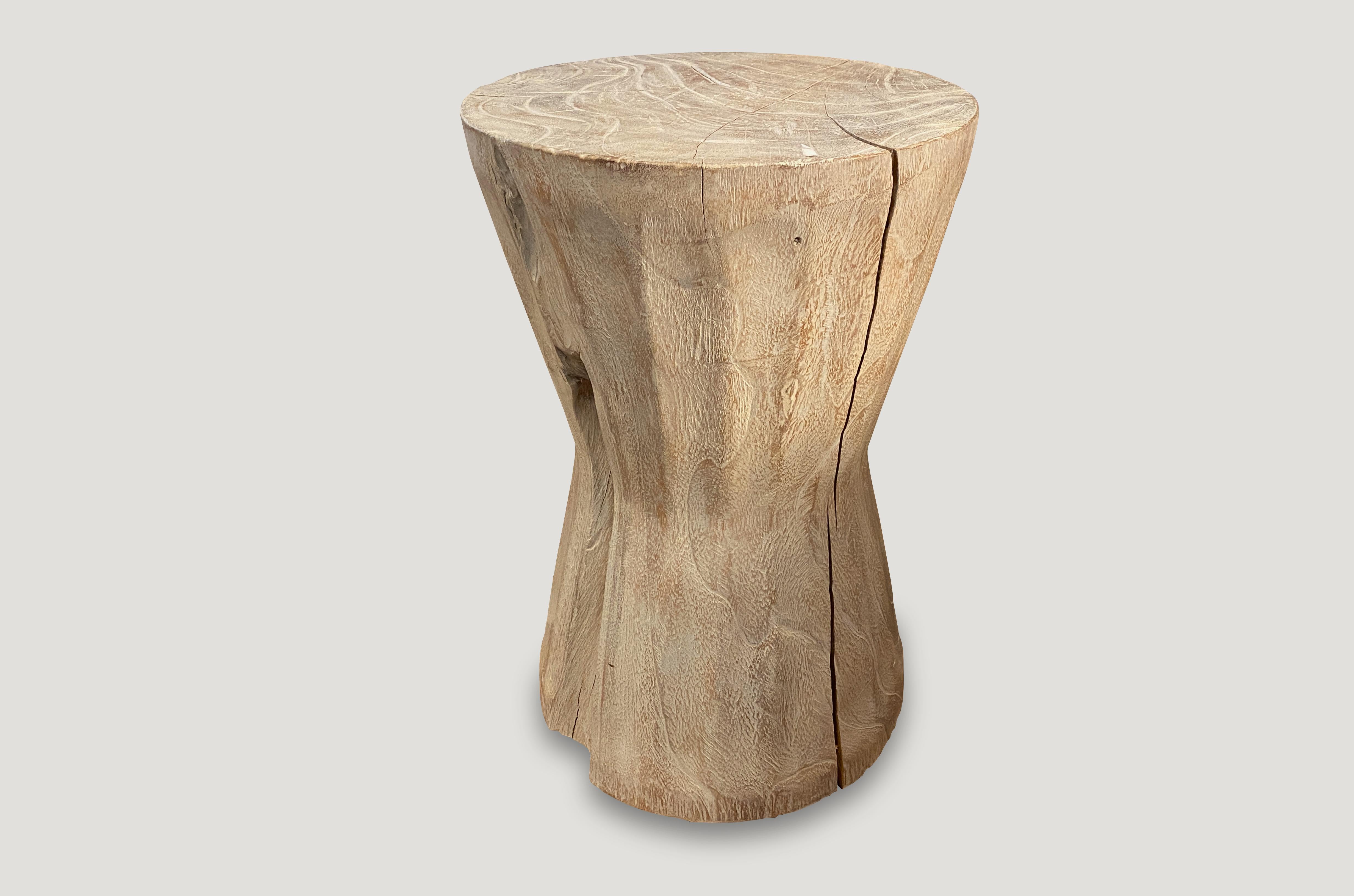 Organic Modern Andrianna Shamaris Bevelled Teak Wood Side Table or Stool
