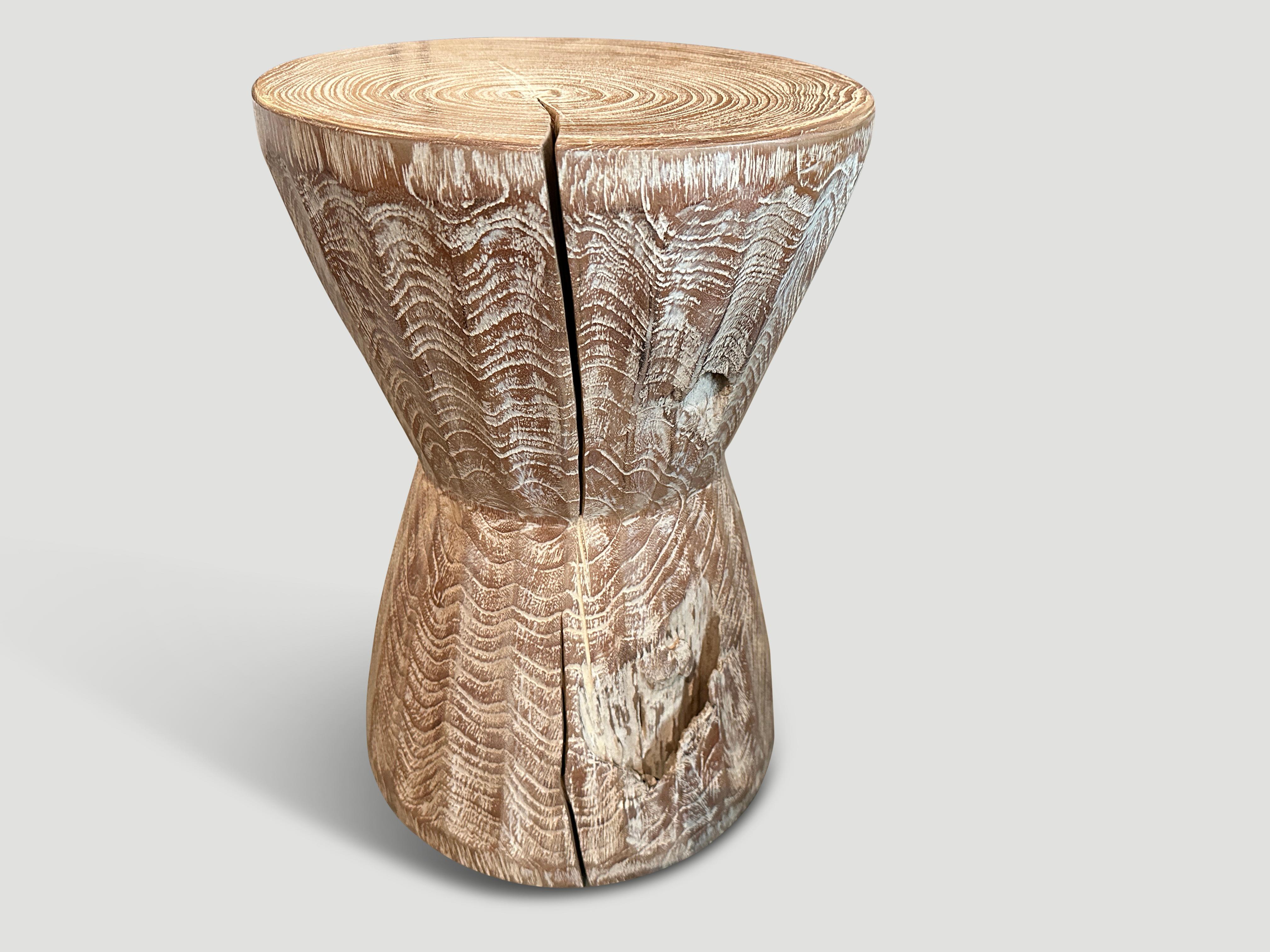Organic Modern Andrianna Shamaris Bevelled Teak Wood Side Table or Stool For Sale