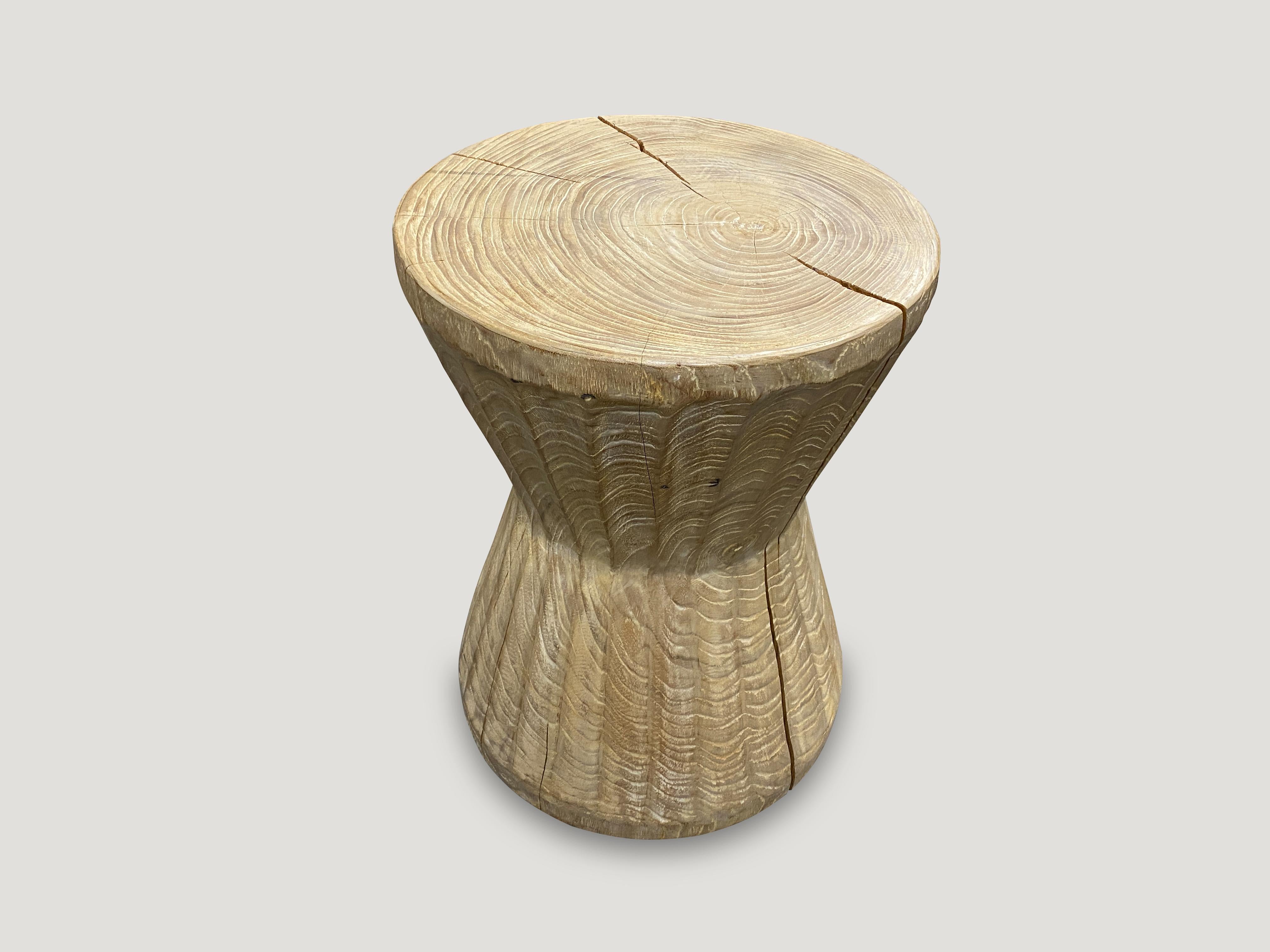 Andrianna Shamaris Beveled Teak Wood Side Table or Stool In Excellent Condition In New York, NY