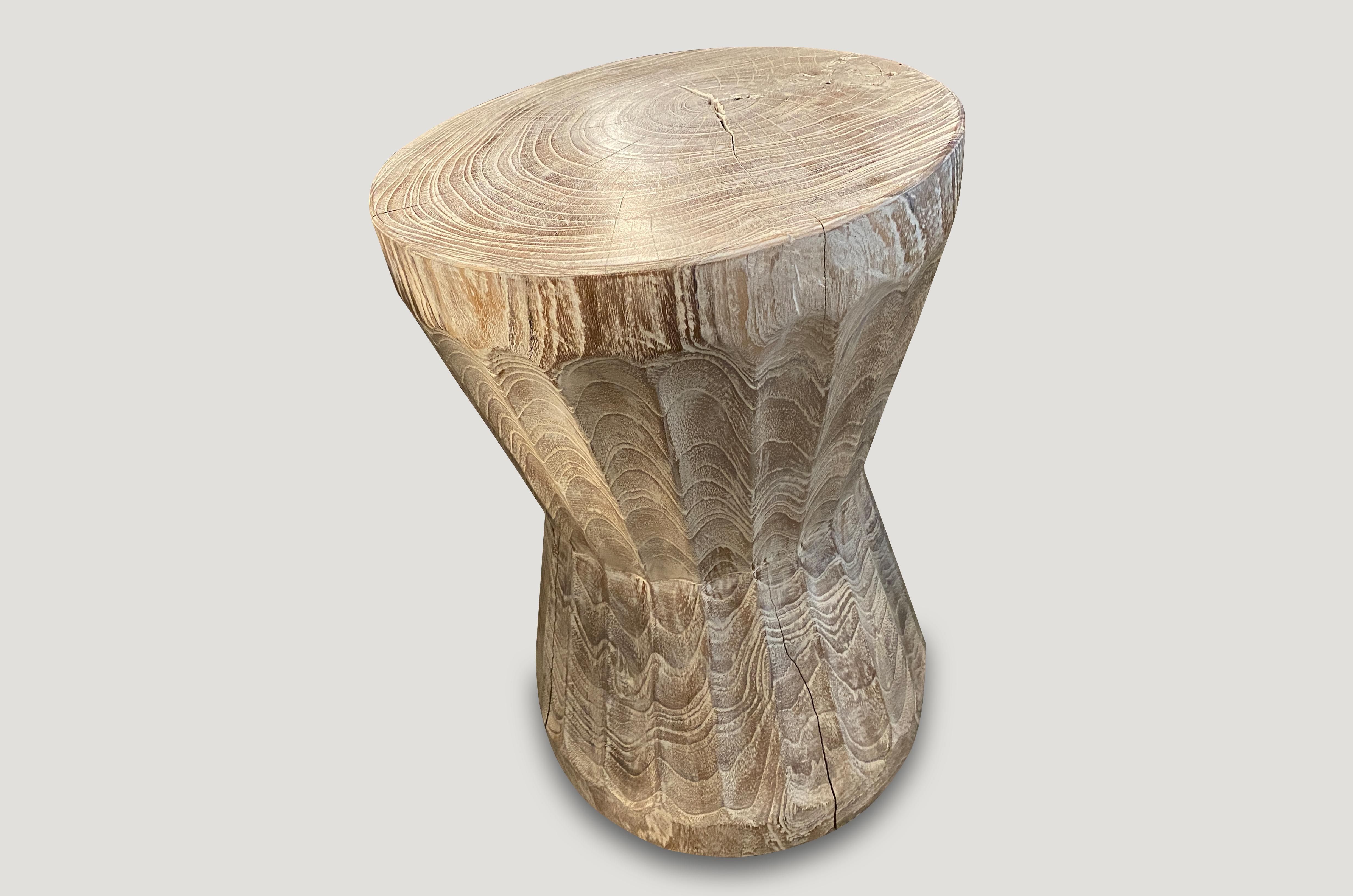 Organic Modern Andrianna Shamaris Bevelled Teak Wood Side Table or Stool