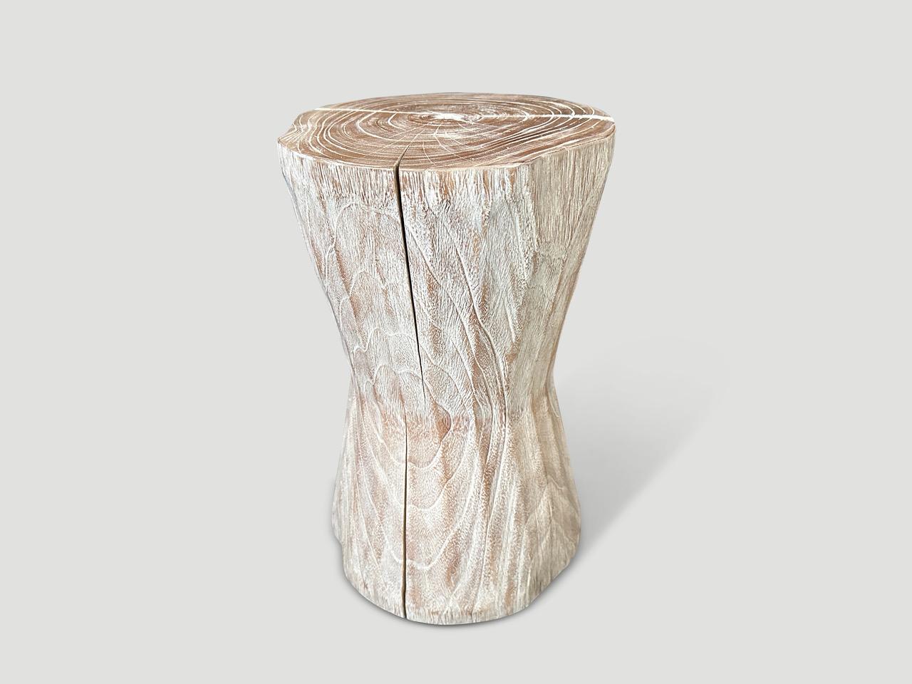 Andrianna Shamaris Bevelled Teak Wood Side Table or Stool In Excellent Condition For Sale In New York, NY