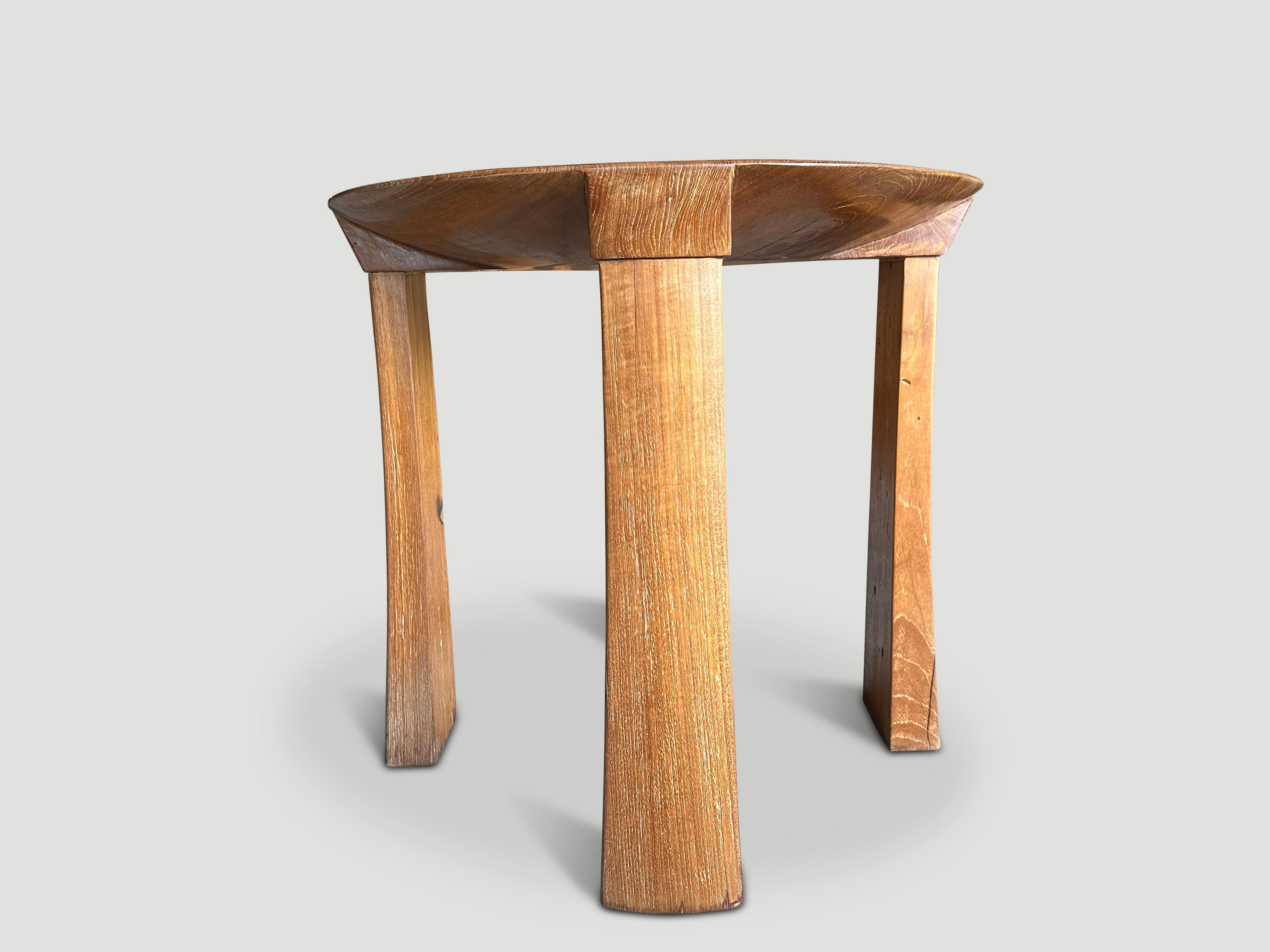 Magnificent 100 year old wood taken from my finest collection to produce this one of a kind large side table or entry table. The top has an impressive four inch bevel. We added a butterfly inlaid into the wood and finished with a natural oil