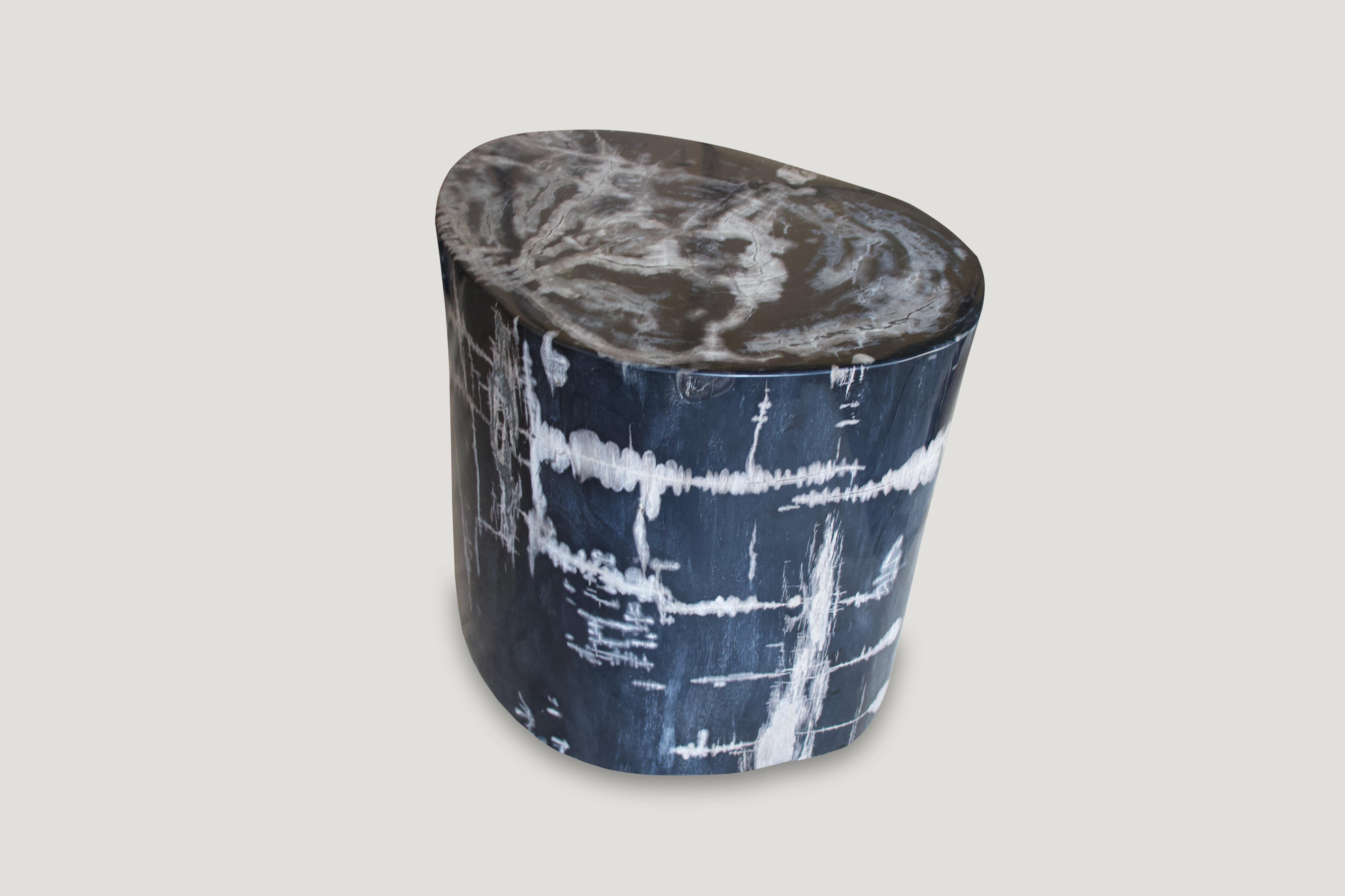 Andrianna Shamaris Black and White High Quality Petrified Wood Side Table In Excellent Condition In New York, NY