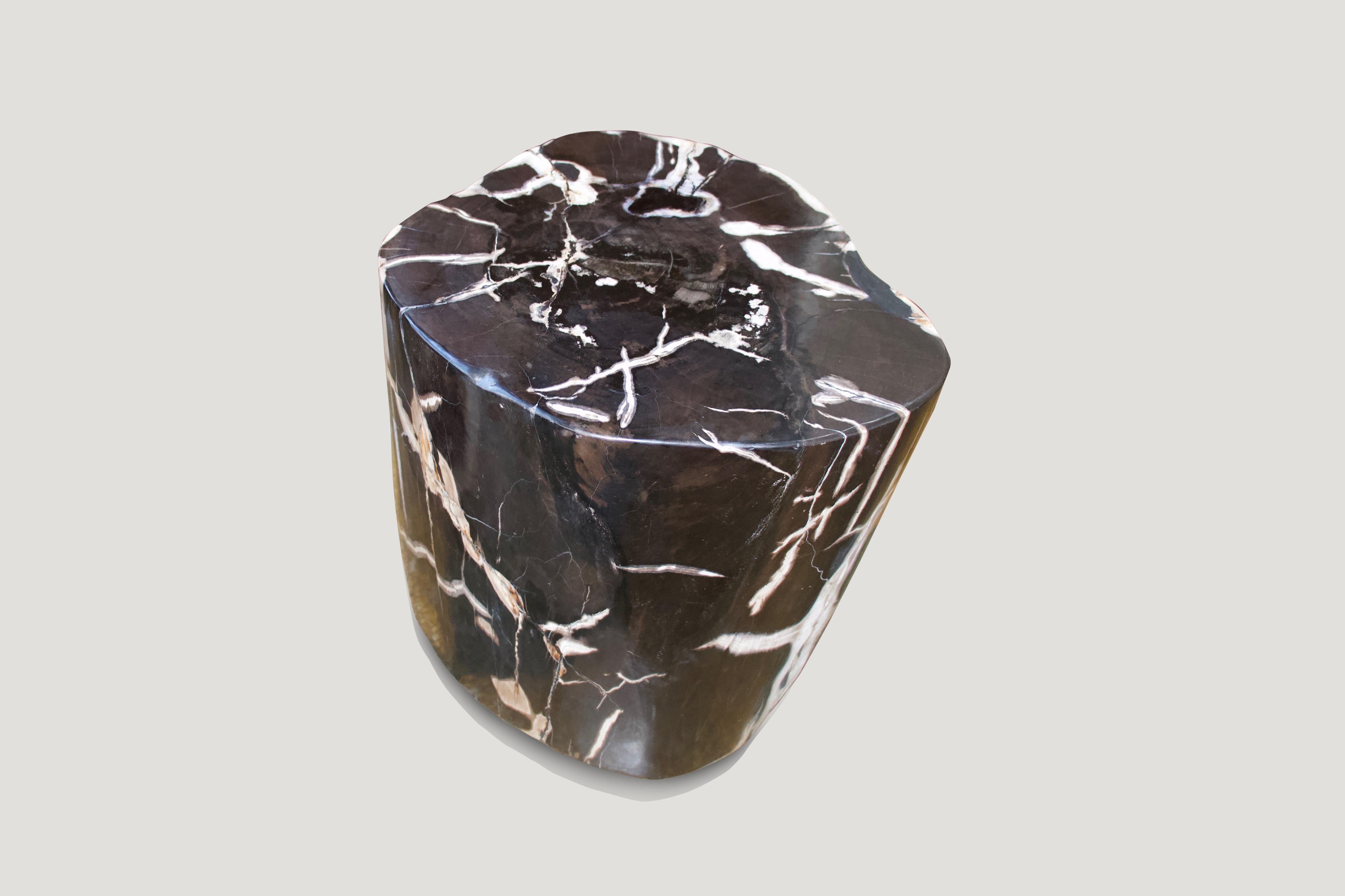 Andrianna Shamaris Black and White Petrified Wood Side Table In Excellent Condition In New York, NY