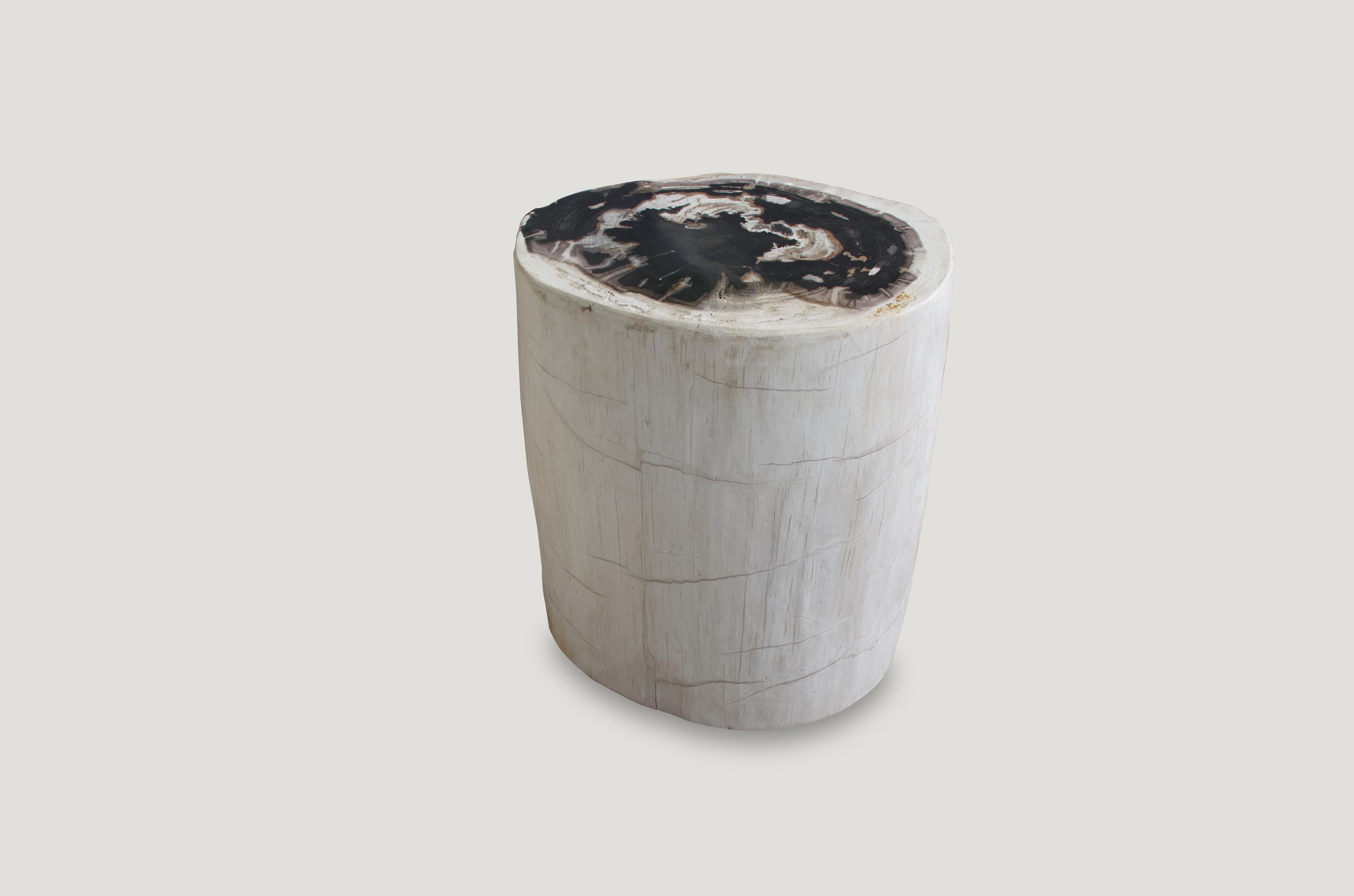 Bold contrasting tones in this high quality petrified wood side table or pedestal.

As with a diamond, we polish the highest quality fossilized petrified wood, using our latest ground breaking technology, to reveal its natural beauty and