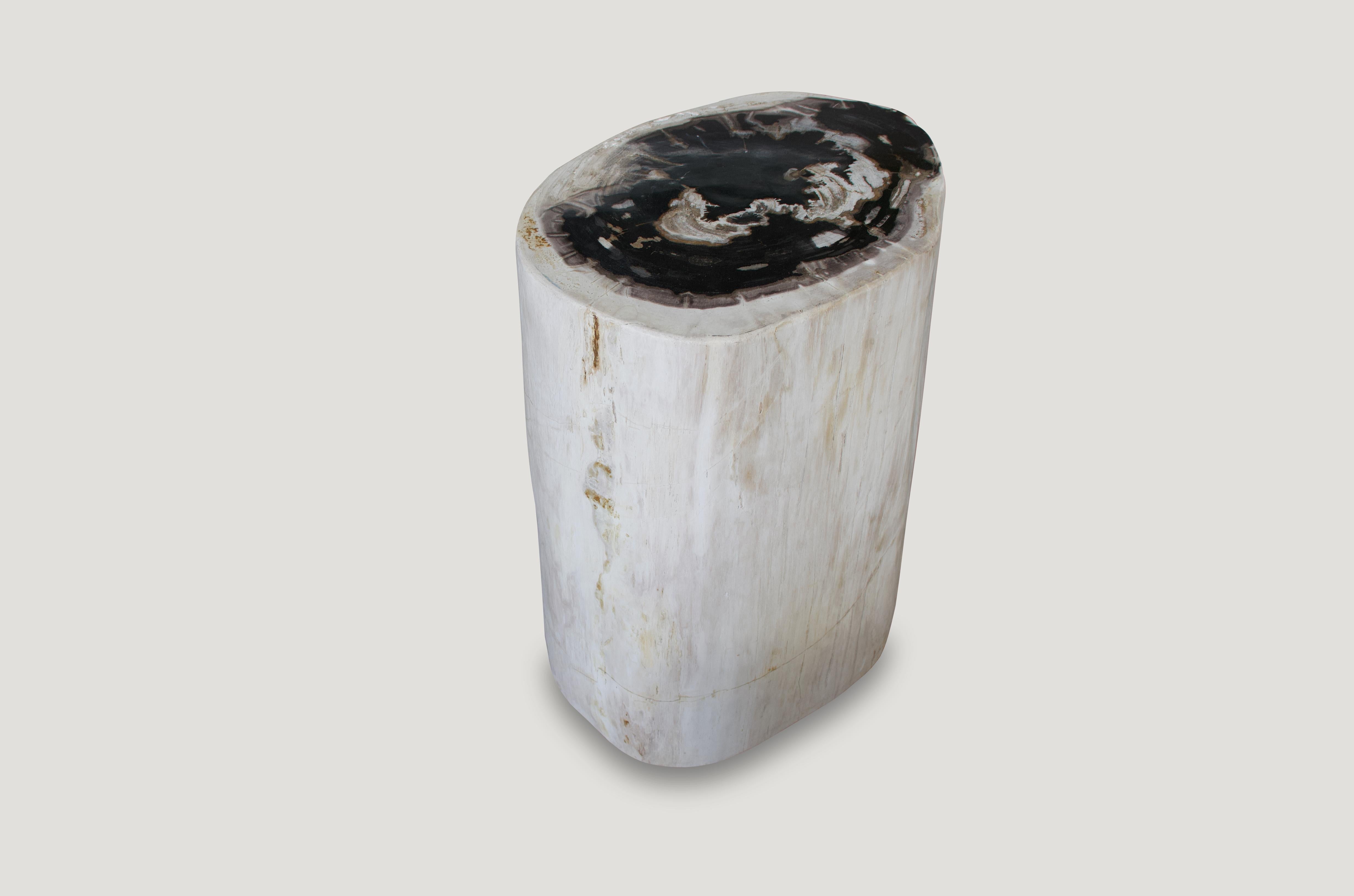Andrianna Shamaris Black and White Petrified Wood Side Table or Pedestal In Excellent Condition In New York, NY