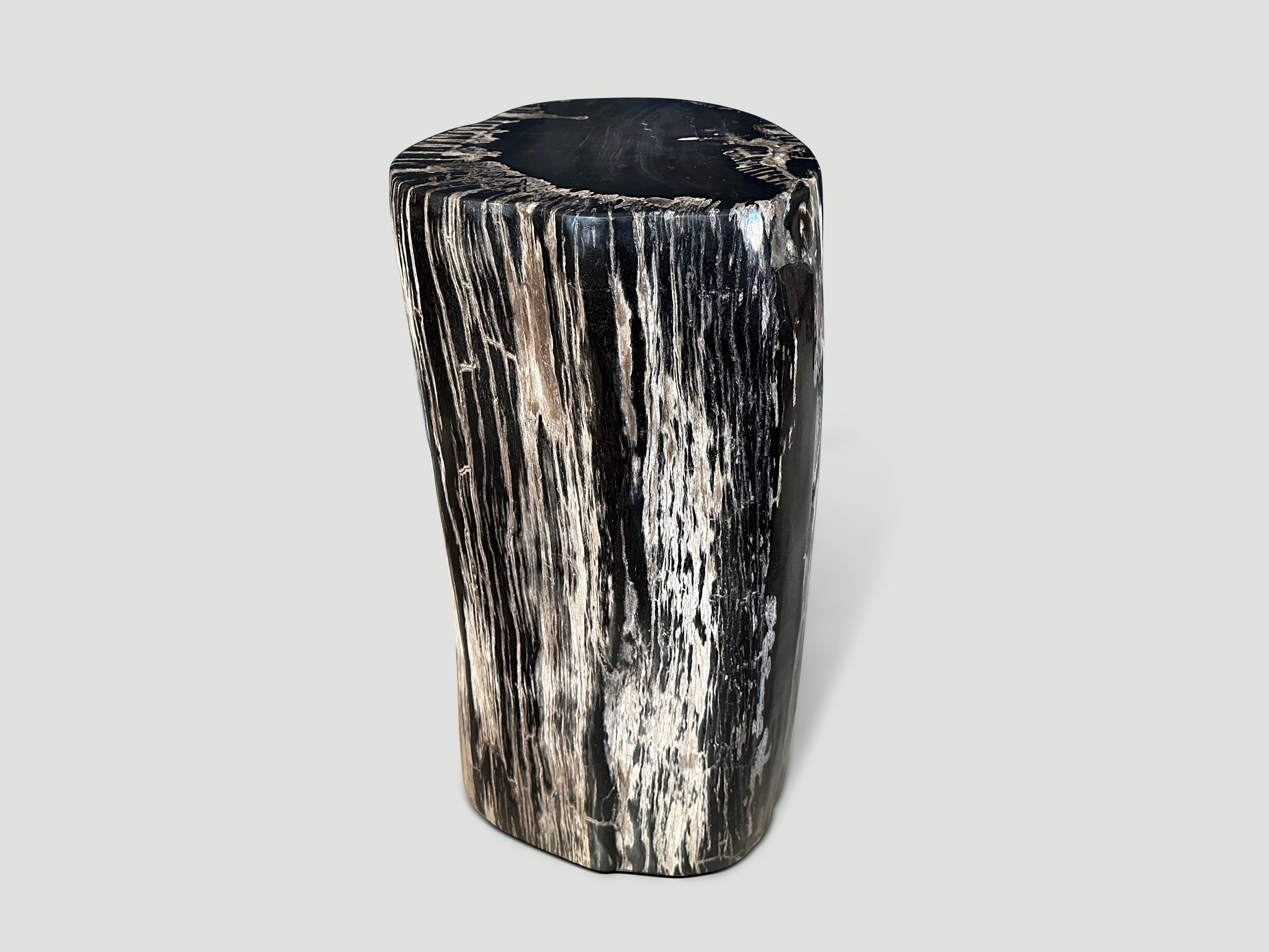 Andrianna Shamaris Table d'appoint ou Pedestal en bois pétrifié noir et blanc Excellent état - En vente à New York, NY