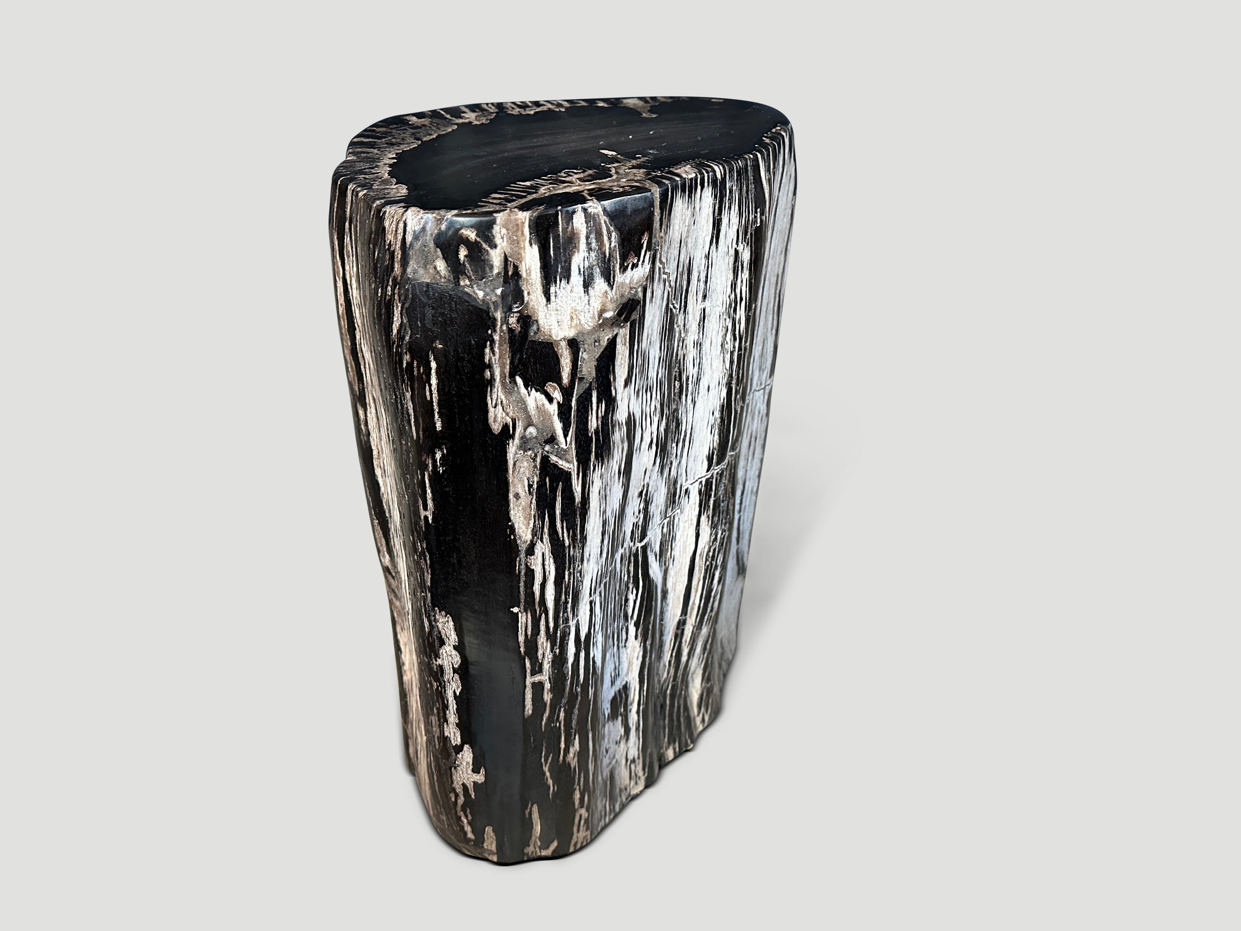 Contemporary Andrianna Shamaris Black and White Petrified Wood Side Table or Pedestal For Sale