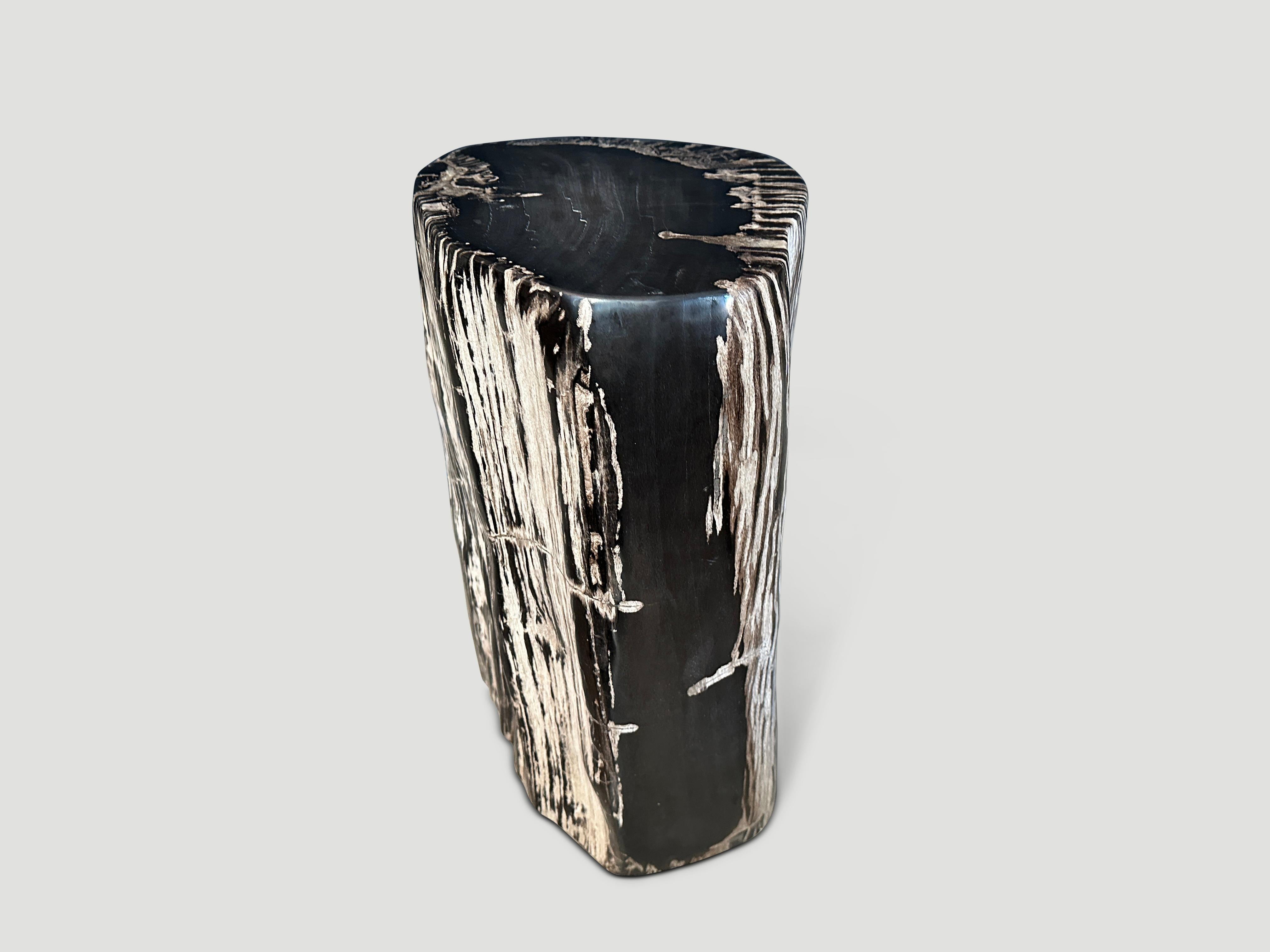 Andrianna Shamaris Black and White Petrified Wood Side Table or Pedestal For Sale 1