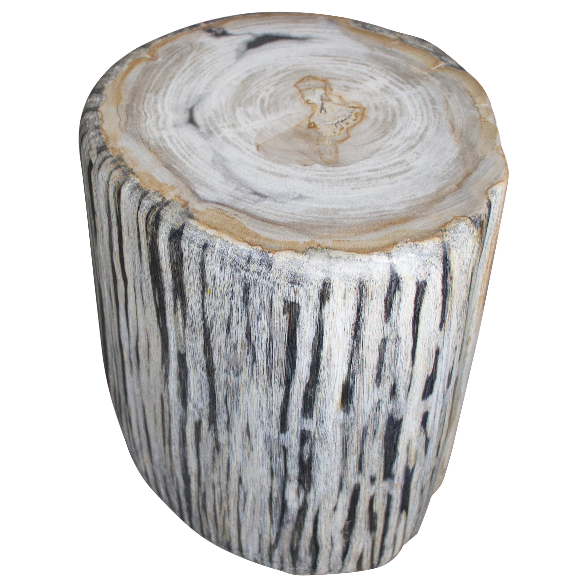 Andrianna Shamaris Black and White Stripe Petrified Wood Side Table