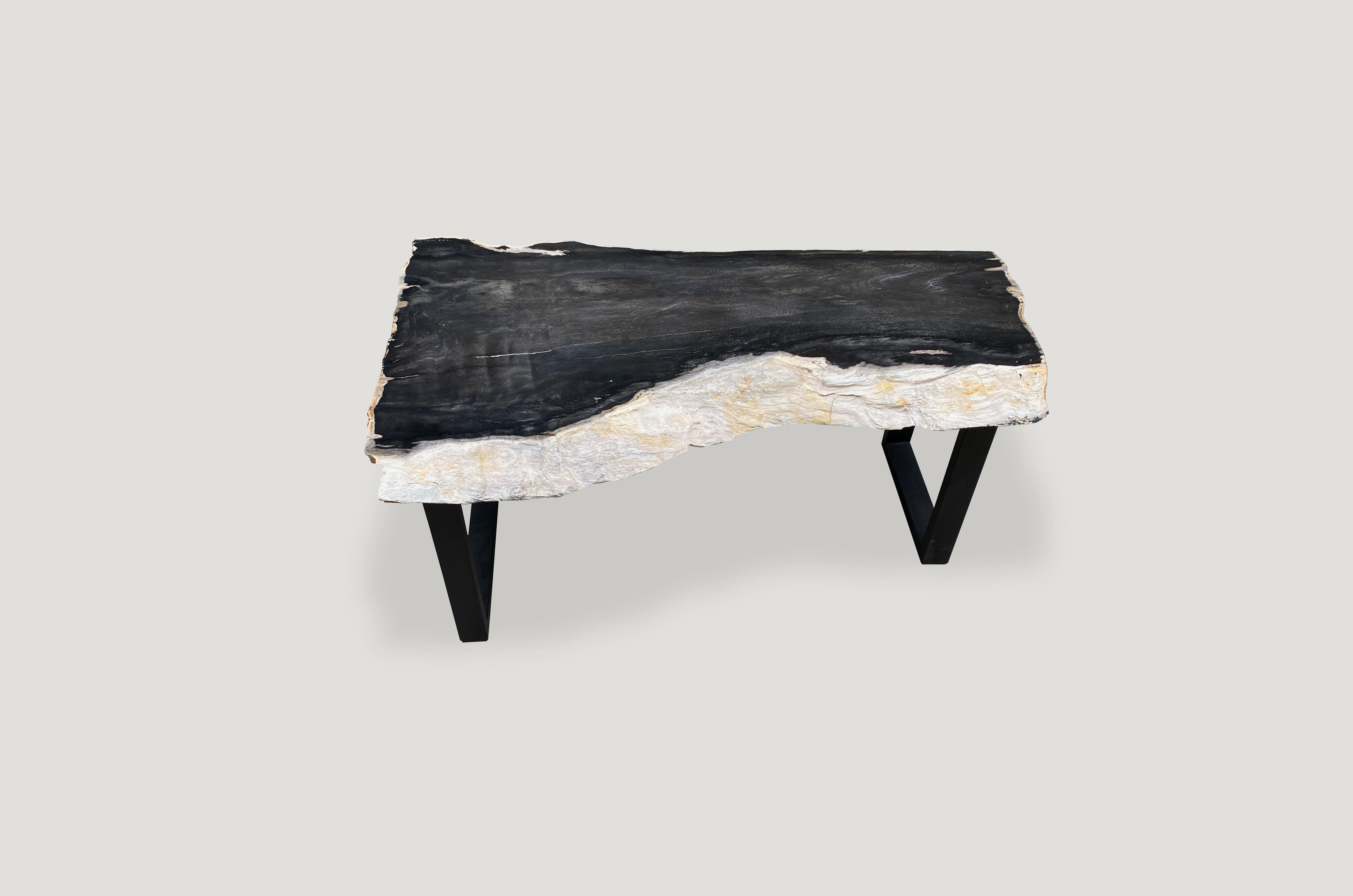 Andrianna Shamaris Black and White Super Smooth Petrified Wood Coffee Table In Excellent Condition In New York, NY